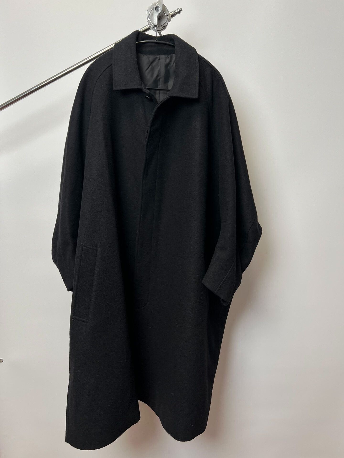 Christopher Nemeth Classic Black Wool Overcoat with Unique Sleeves Size L / US 10 / IT 46 - 1 Thumbnail