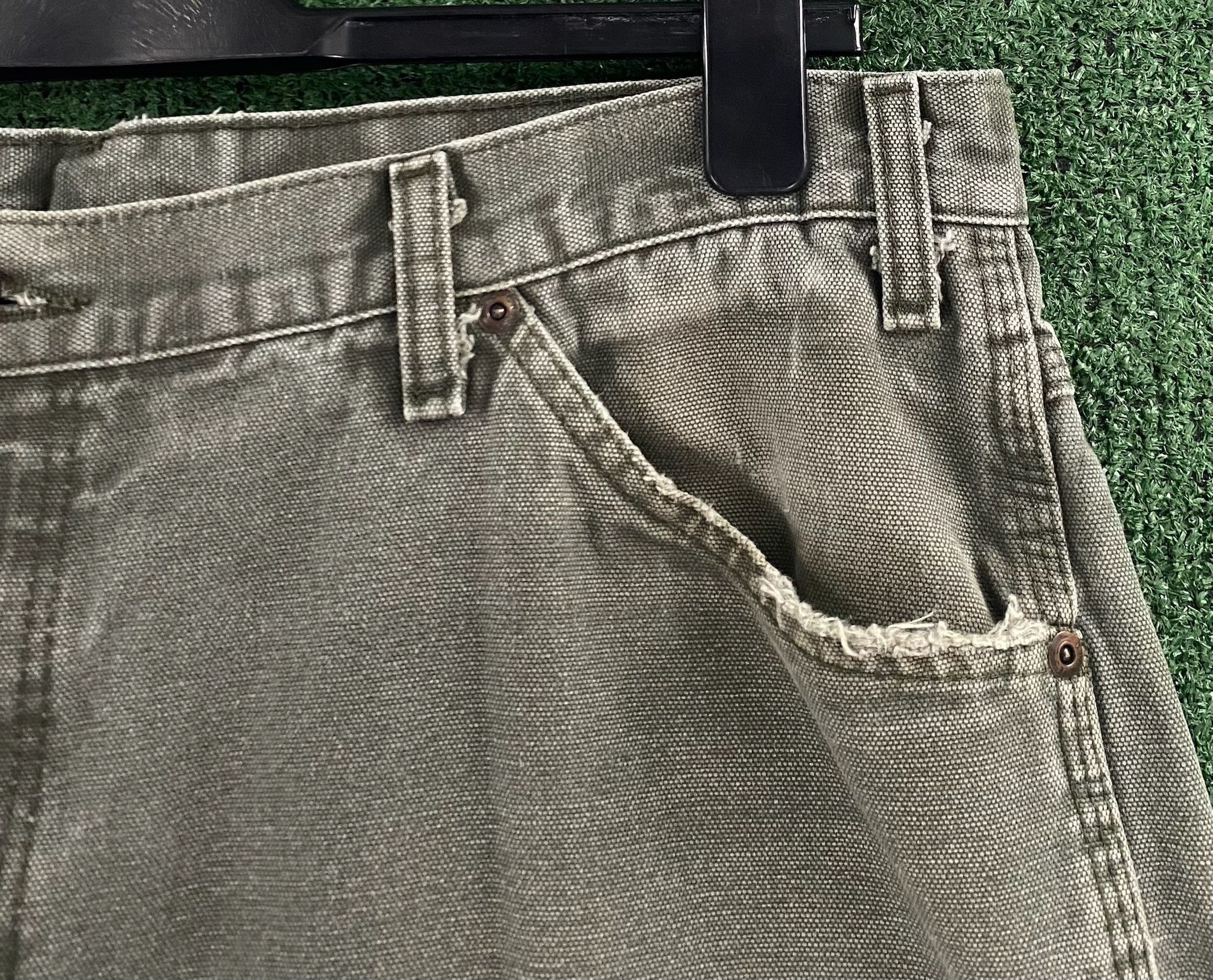 Dickies Dickies Canvas Green Distressed Carpenter Pants Men's 37x 31 Size US 37 - 2 Thumbnail