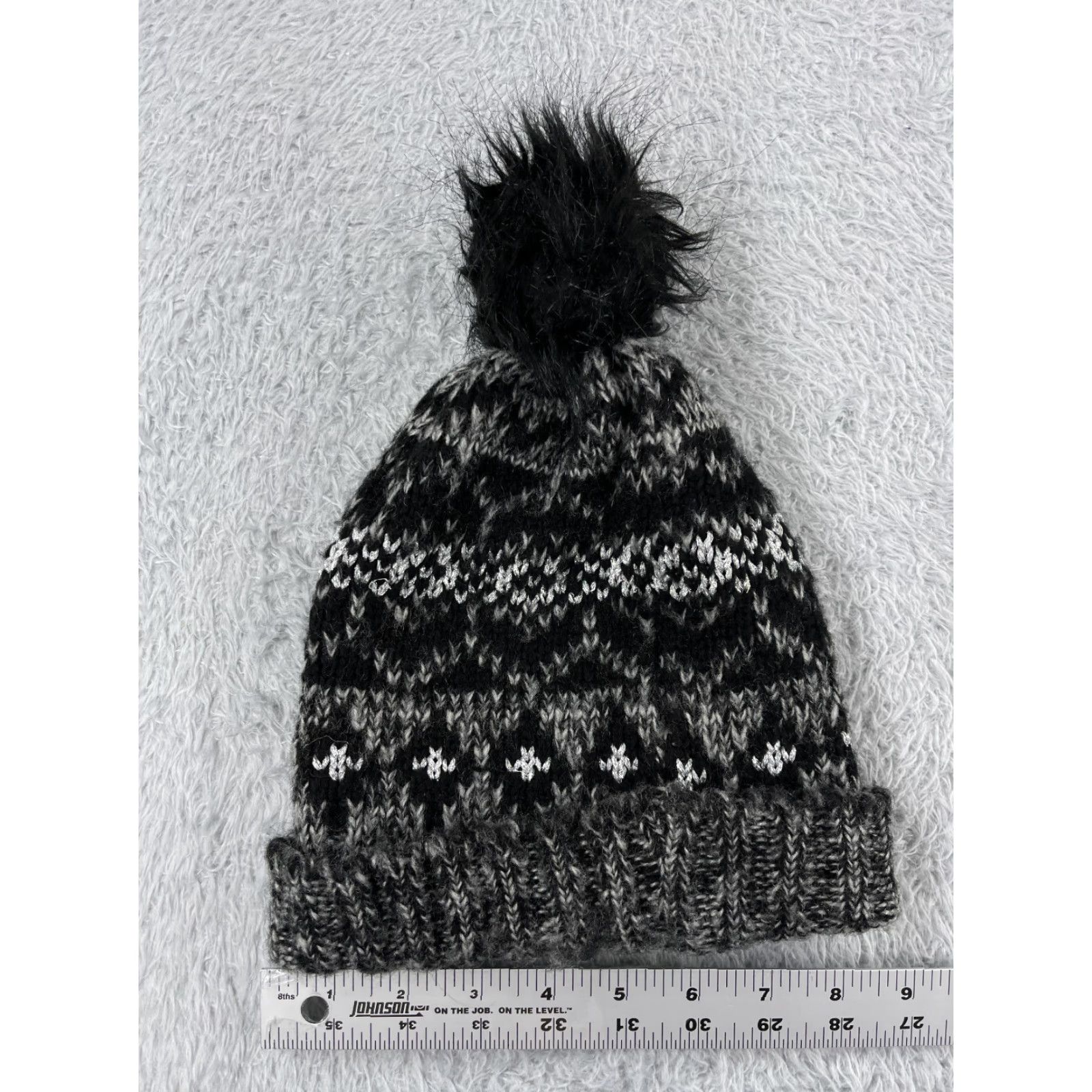 Vintage INC International Concepts Beanie Toque Womens Gray Knit Stripe Poly Blend Pom Size ONE SIZE - 4 Thumbnail