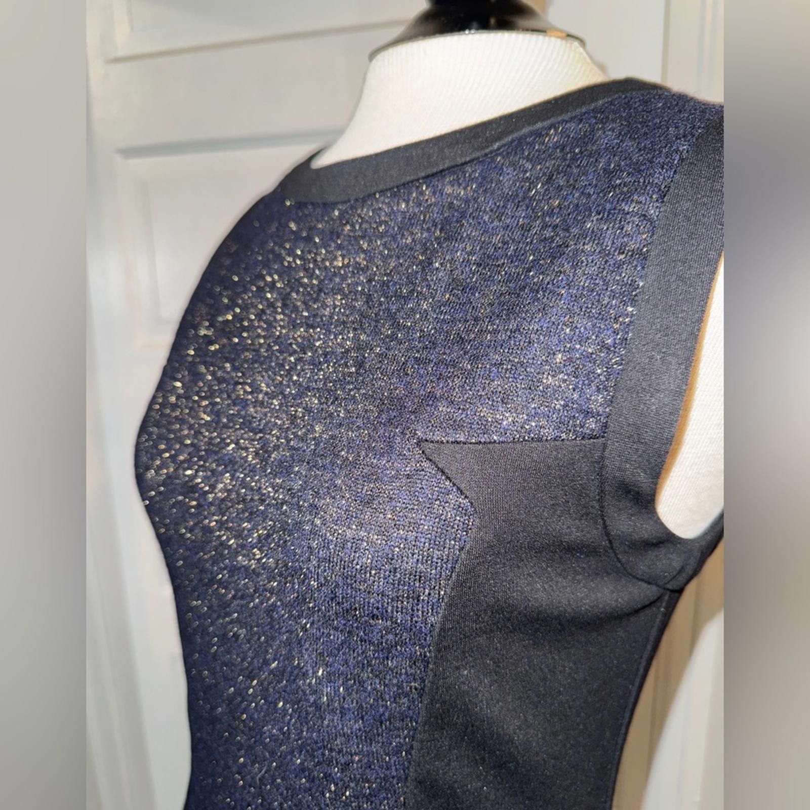 Designer MNG Black Gold Indigo Sheath Mini Dress Sleeveless Crew Neck Size S / US 4 / IT 40 - 6 Thumbnail