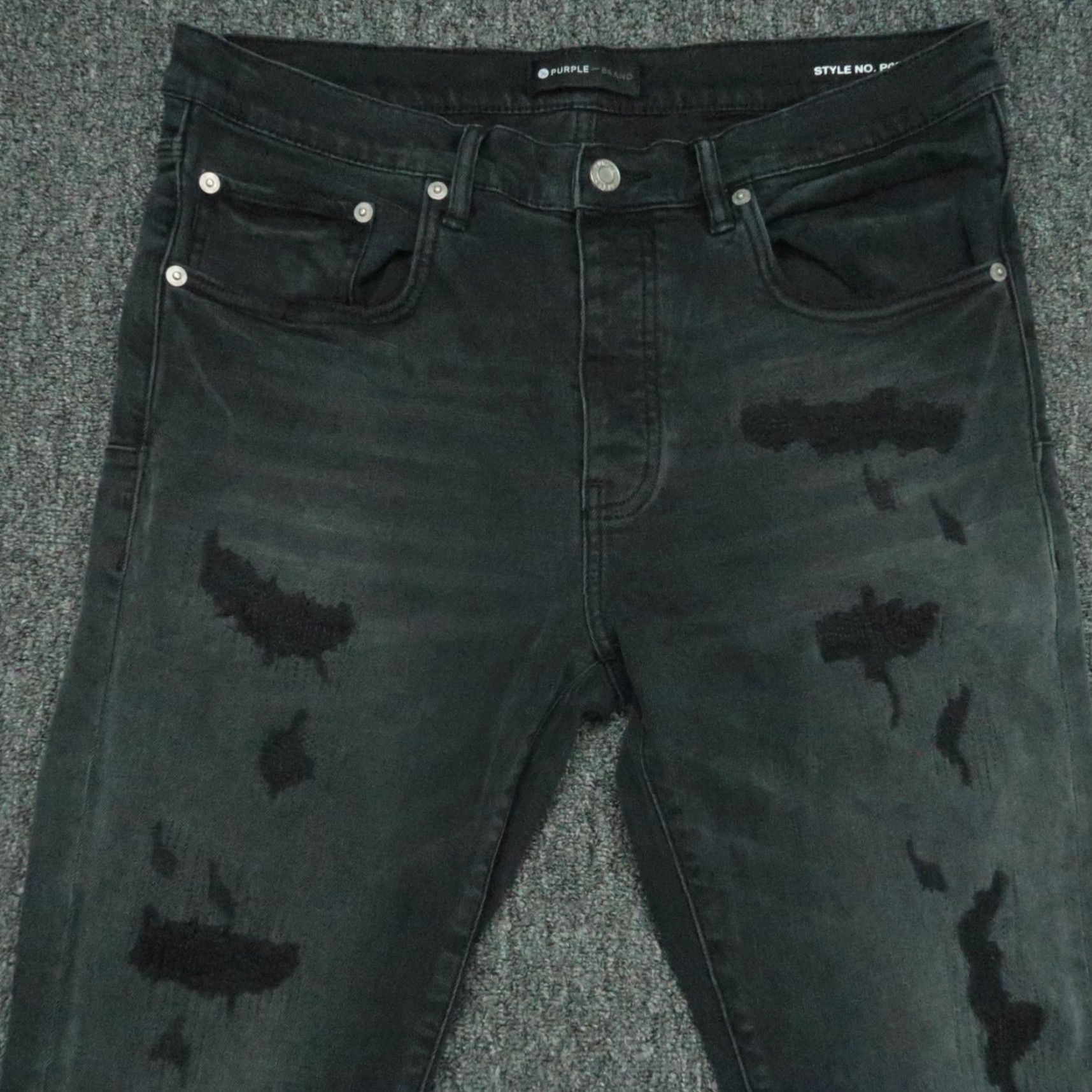 J Brand Purple Brand Jeans Mens 34x31 Black Distressed Faded P001 5 Pocket Button Fly Size US 34 / EU 50 - 2 Thumbnail