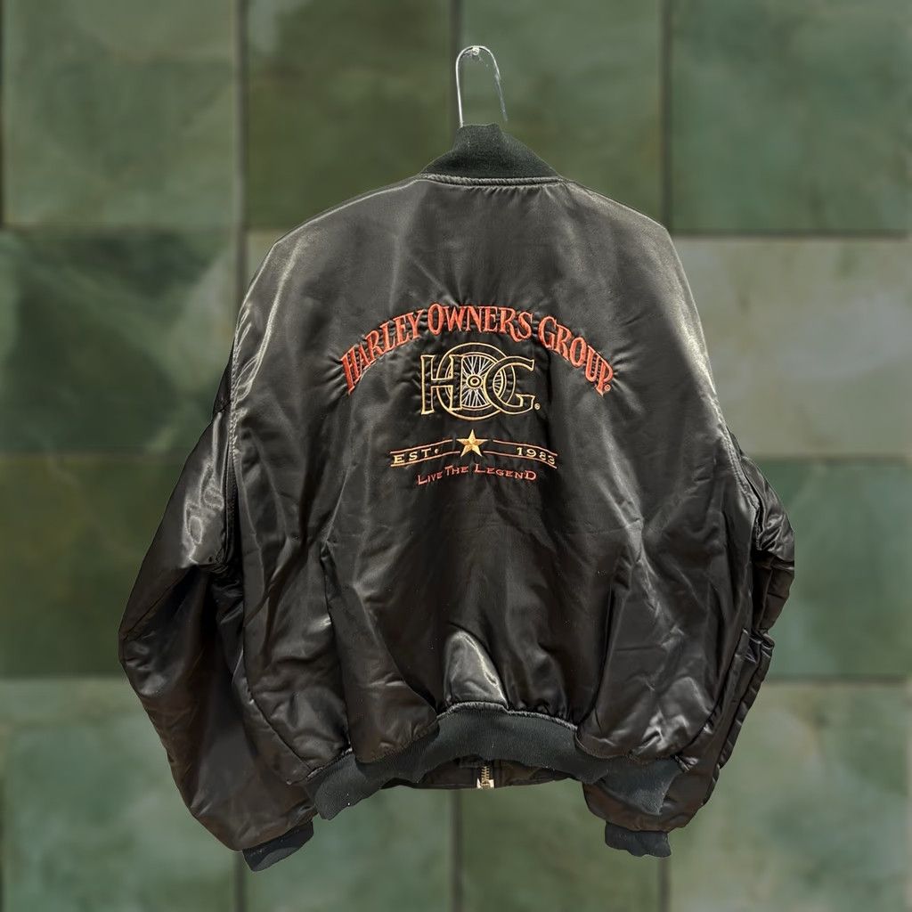 Harley Davidson VINTAGE Harley Davidson Motorcycles Black Satin Bomber Jacket 2XL USA 1990s Motorcycle/Biker Mens Size US XXL / EU 58 / 5 - 1 Thumbnail