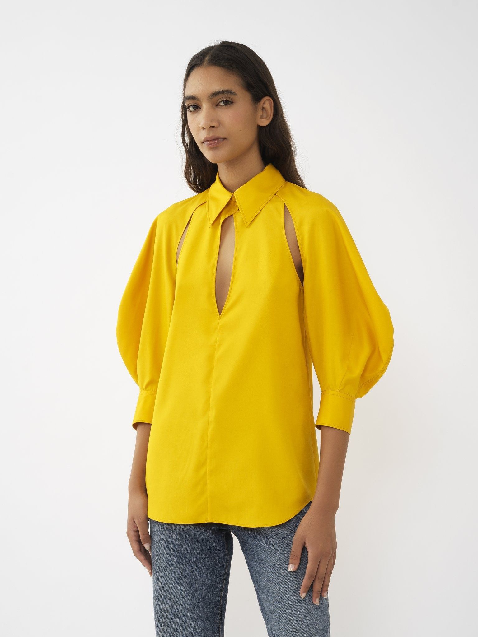 Chloe oc11z0525 Cut-Out Blouse in Dark Ochre Size L / US 10 / IT 46 - 3 Thumbnail