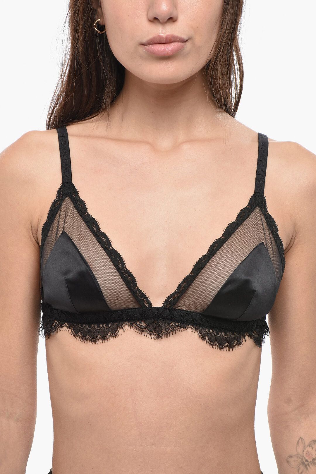 Dolce & Gabbana Satin Triangle Bra With Mesh Inserts Size ONE SIZE - 1 Thumbnail