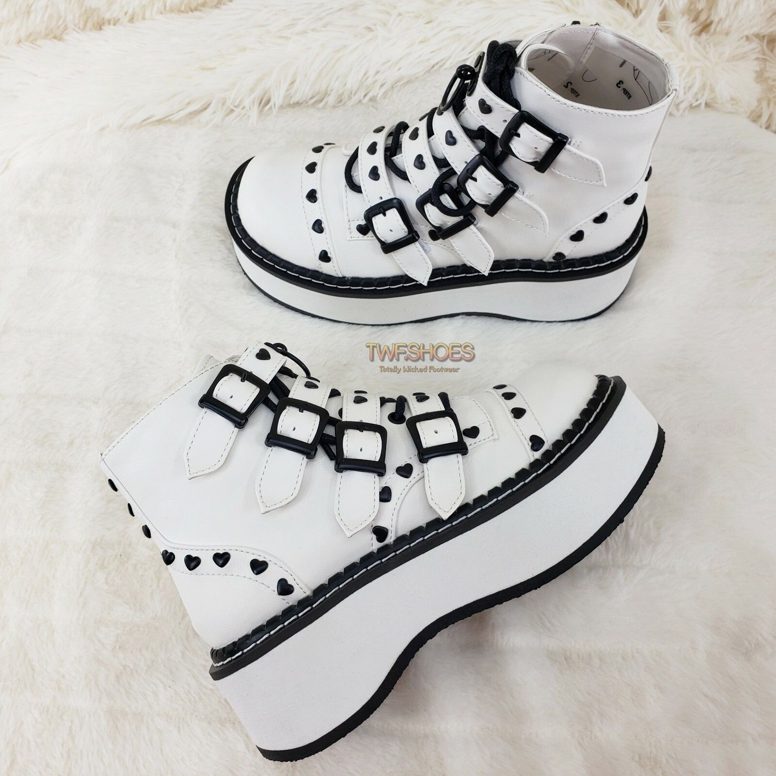 Other DEMONIA Emily 315 White Matte Heart Stud 2" Platform Ankle B Size US 11 / IT 41 - 7 Thumbnail