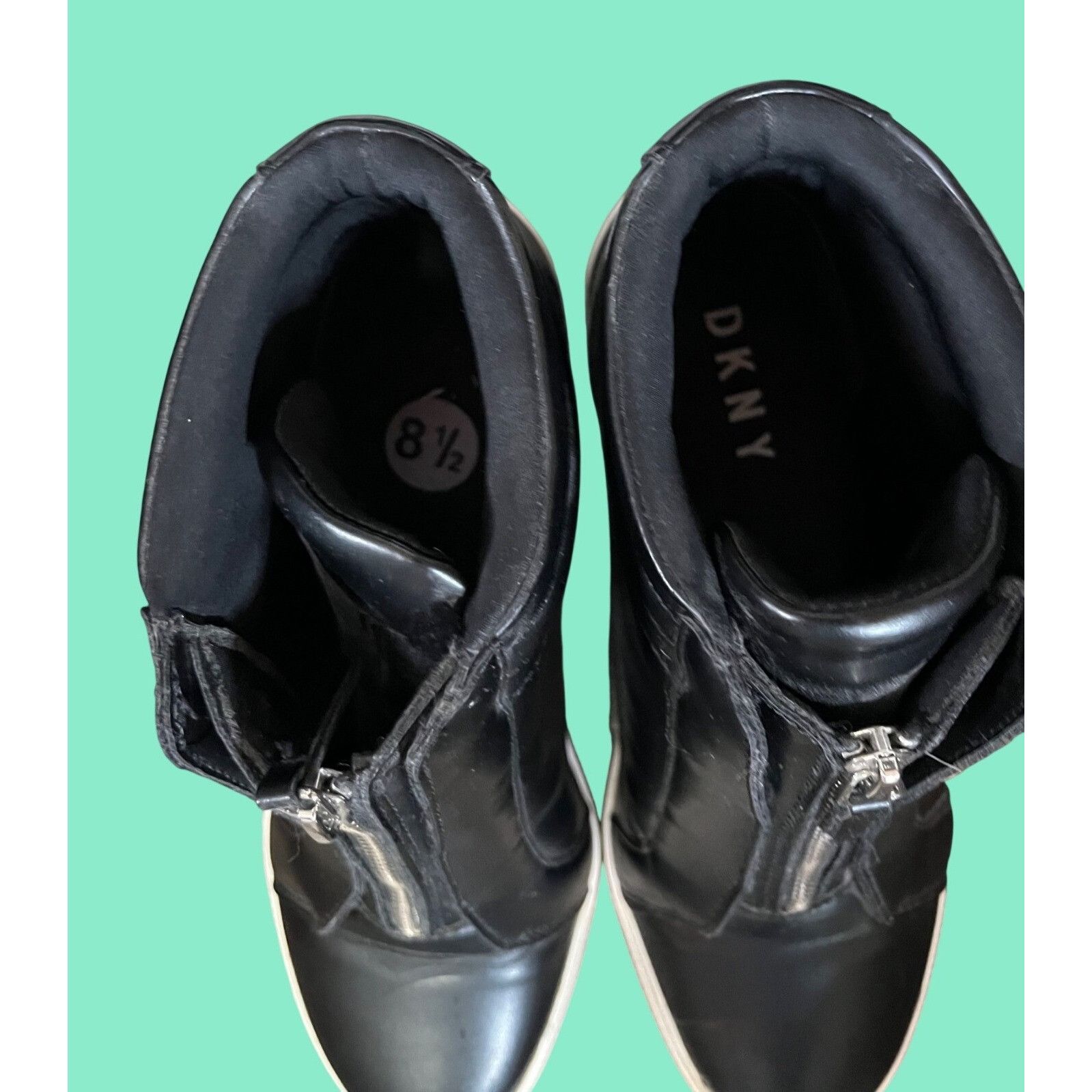 DKNY DKNY Black High-Top Leather Sneakers With Zipper Closure & L Size US 8.5 / IT 38.5 - 7 Thumbnail