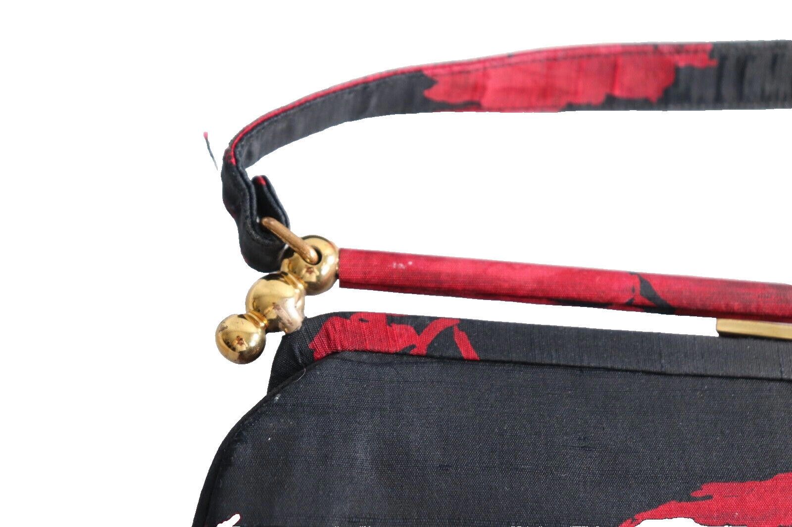 Designer Palizzio New York Black Red Brocade Floral Handbag Purse Size ONE SIZE - 4 Thumbnail