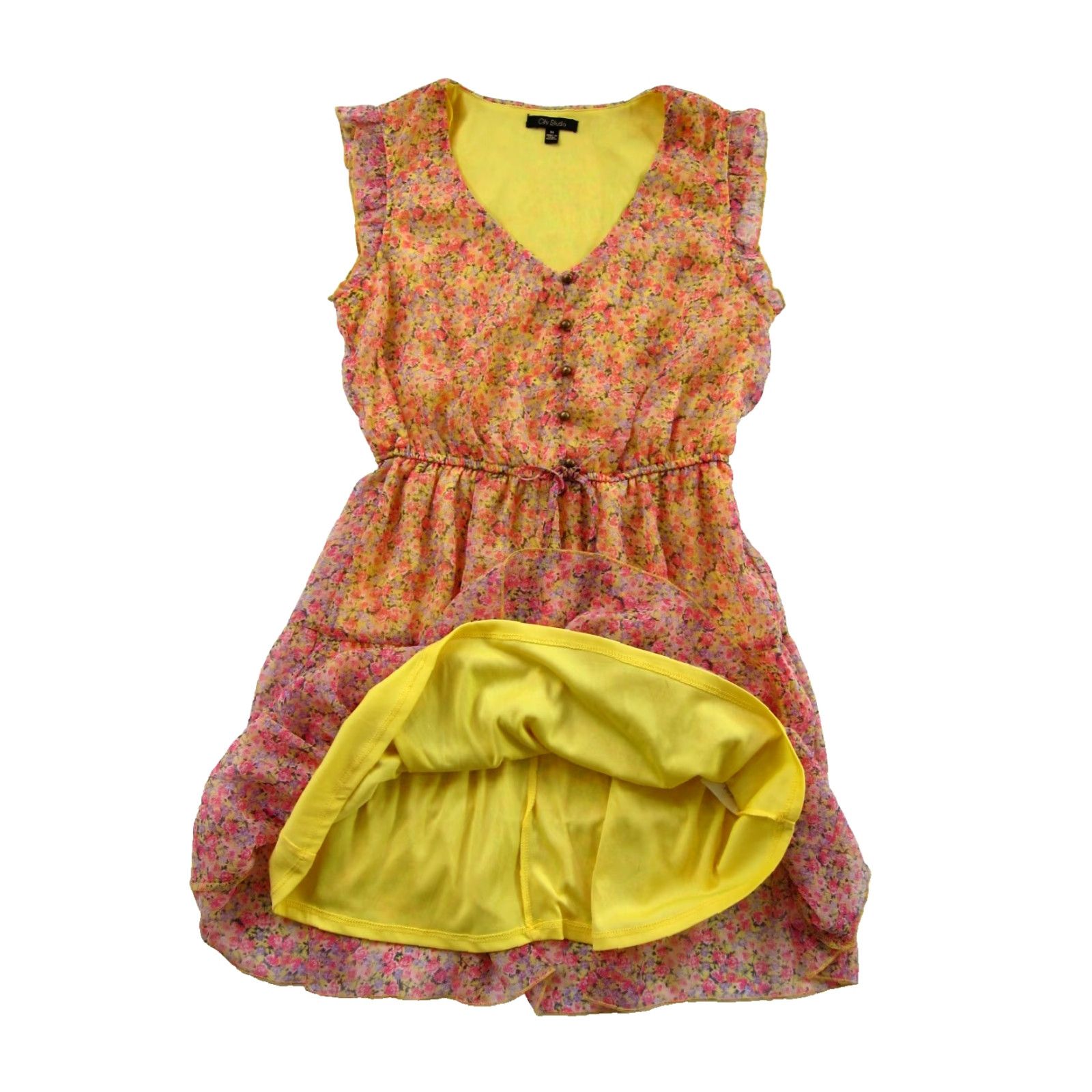 Vintage NWT City Studio Day Pink Yellow Floral Cap Sleeve Sheath Sun Dress Medium Size M / US 6-8 / IT 42-44 - 5 Thumbnail