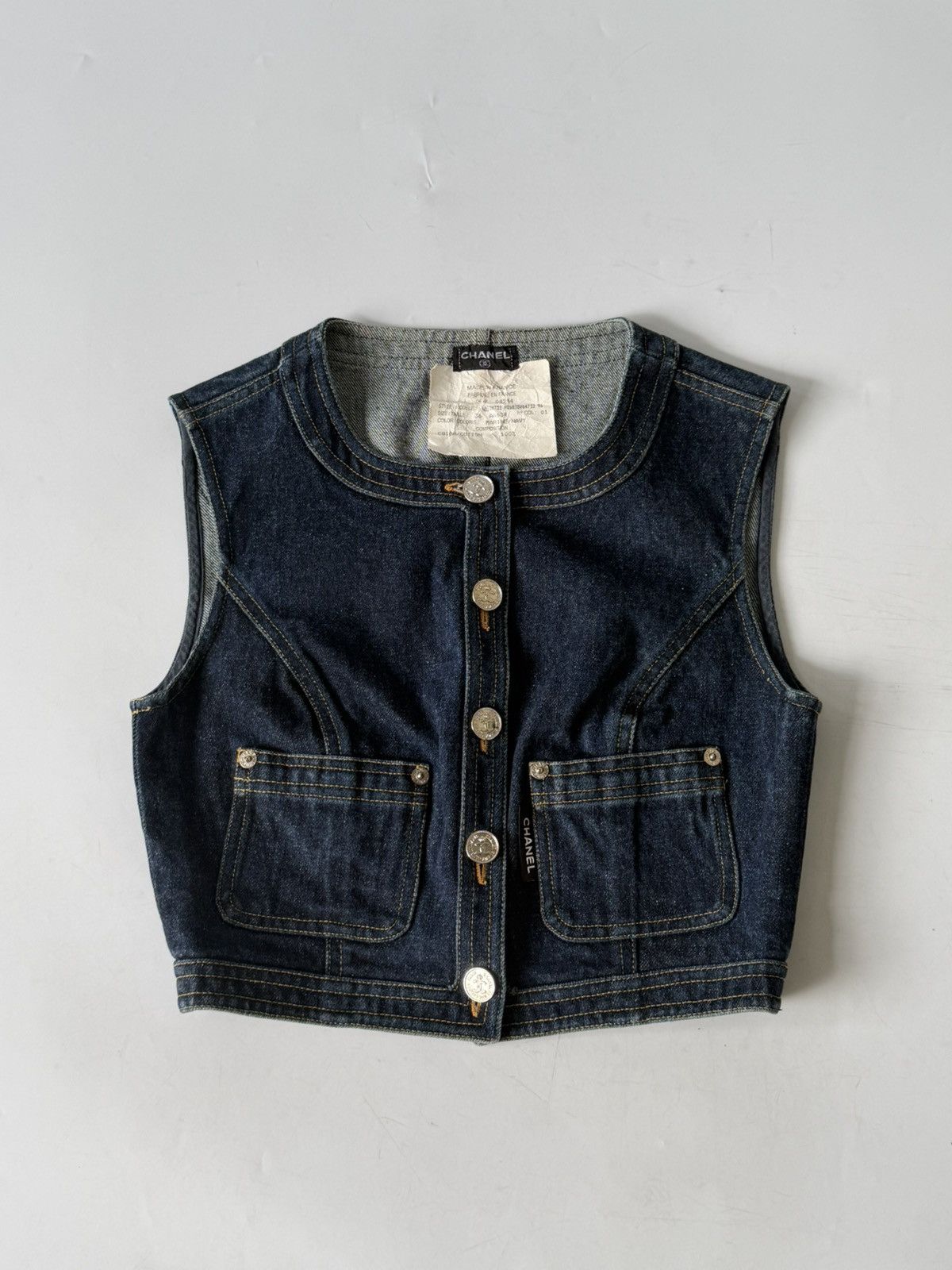 Chanel 1990s-2000s Chanel Indigo Denim Sleeveless Vest & Skirt Set Size XS / US 0-2 / IT 36-38 - 6 Thumbnail