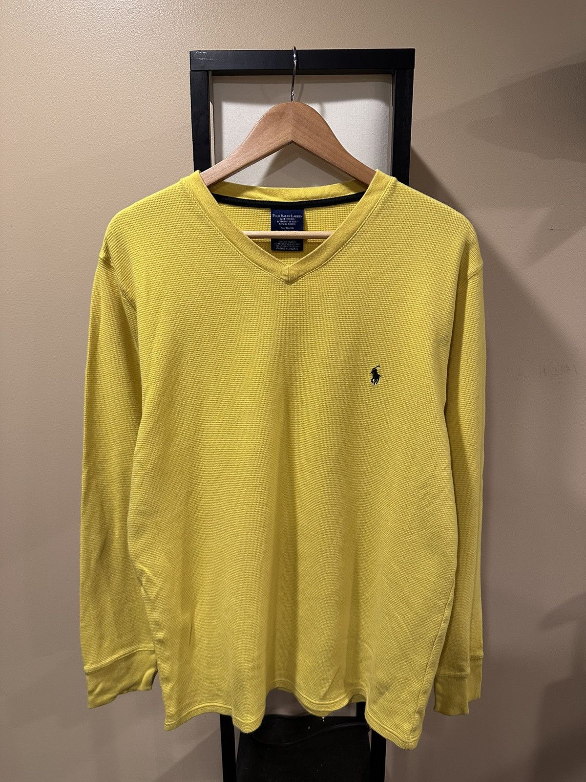 Polo Ralph Lauren × Ralph Lauren × Vintage Polo Ralph Lauren Yellow Waffle V-Neck Long Sleeve T-Shirt Size US XL / EU 56 / 4 - 13 Thumbnail