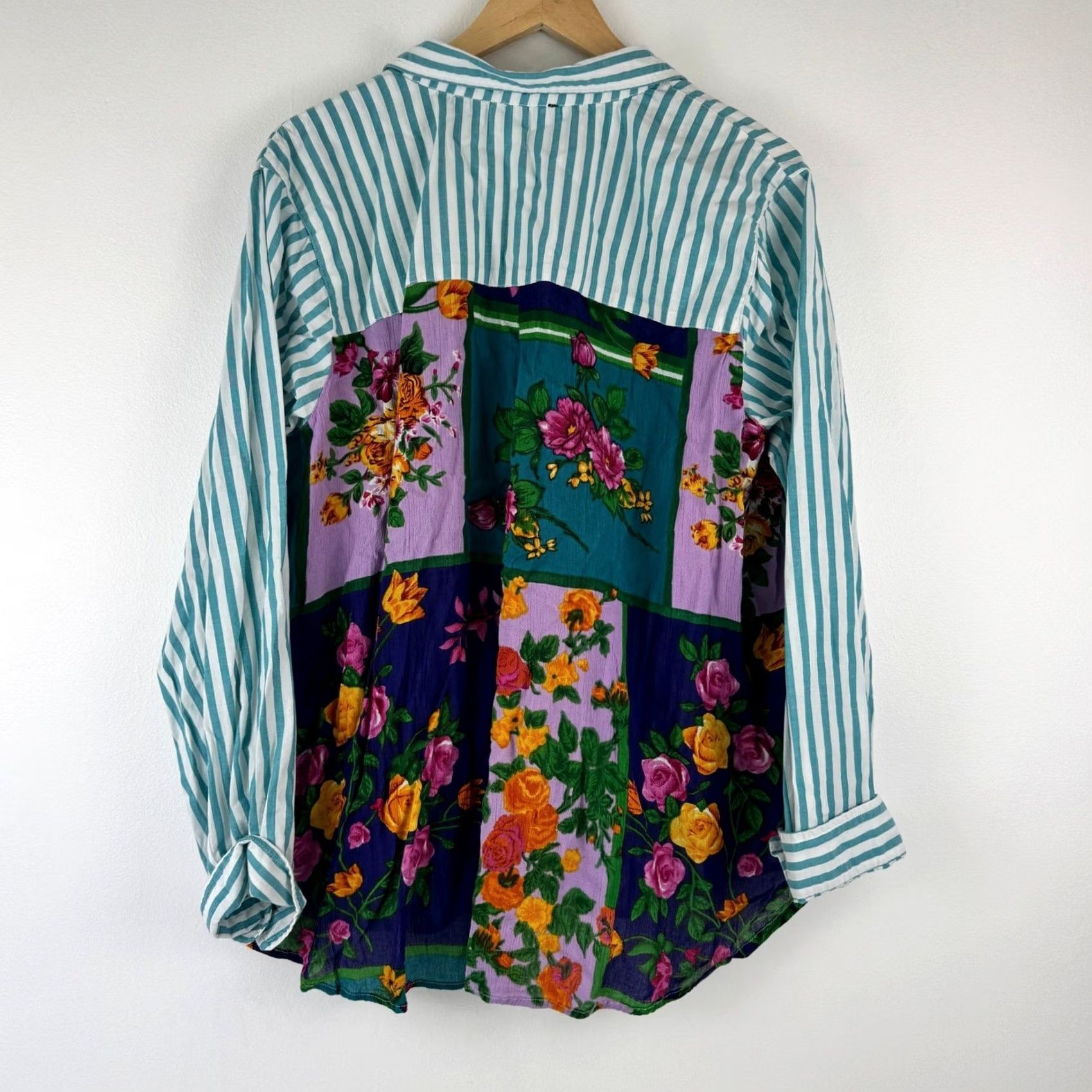 Vintage Tolani Collection Striped Floral Patchwork Mixed Media Button Down Shirt XL Women Size XL / US 12-14 / IT 48-50 - 2 Thumbnail