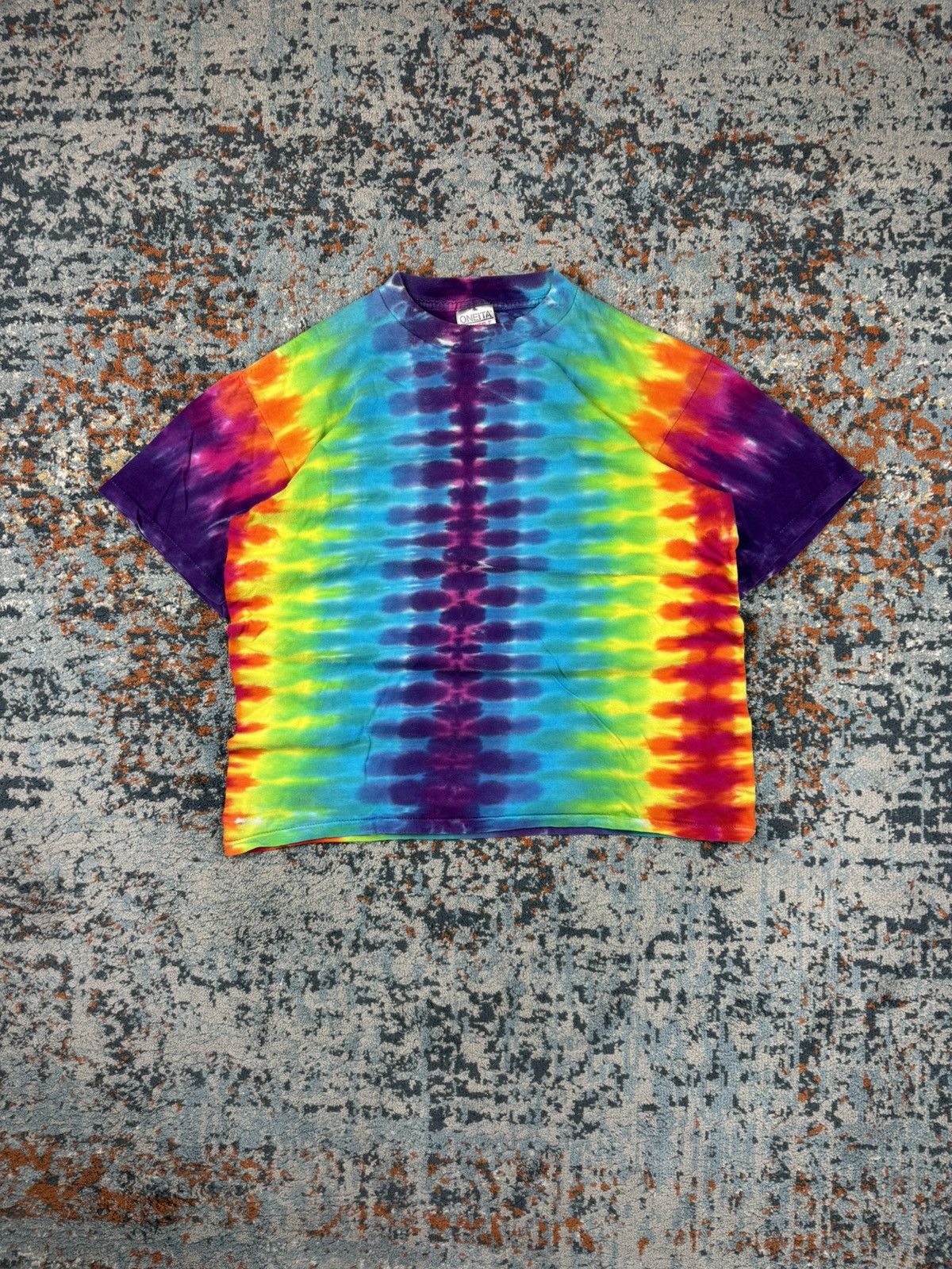 Vintage Vintage 90s Oneita made in USA rainbow tie dye tee boxy fit Size US L / EU 52-54 / 3 - 1 Thumbnail