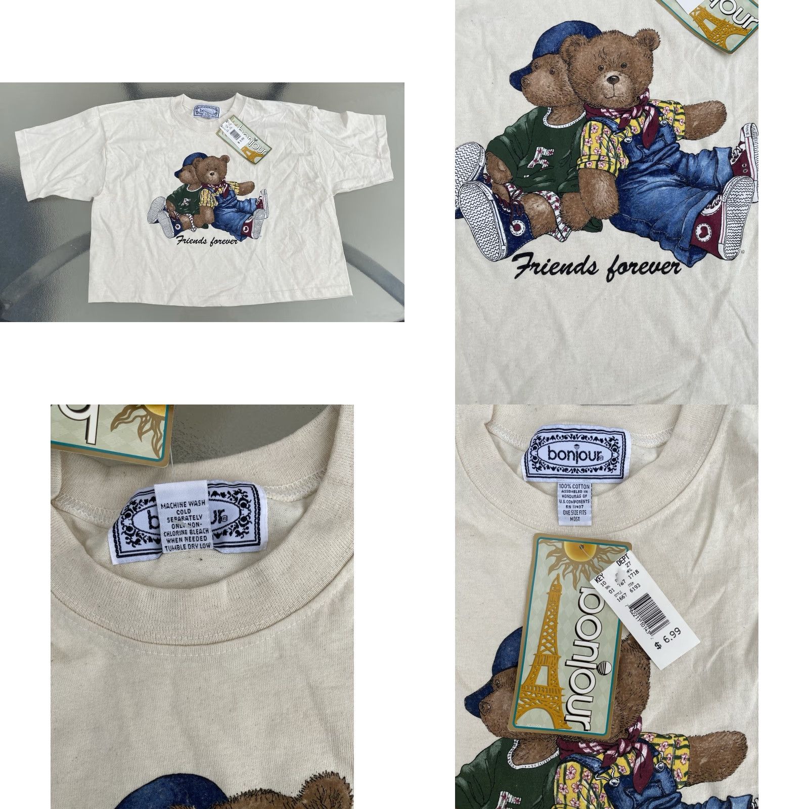 Vintage VINTAGE Bonjour Teddy Bear Friends Forever One Size Crop Top T Shirt Half Shirt Shirt One Size Ivory Graphic 1990s Mens Womens Girls Boys Size ONE SIZE - 8 Thumbnail