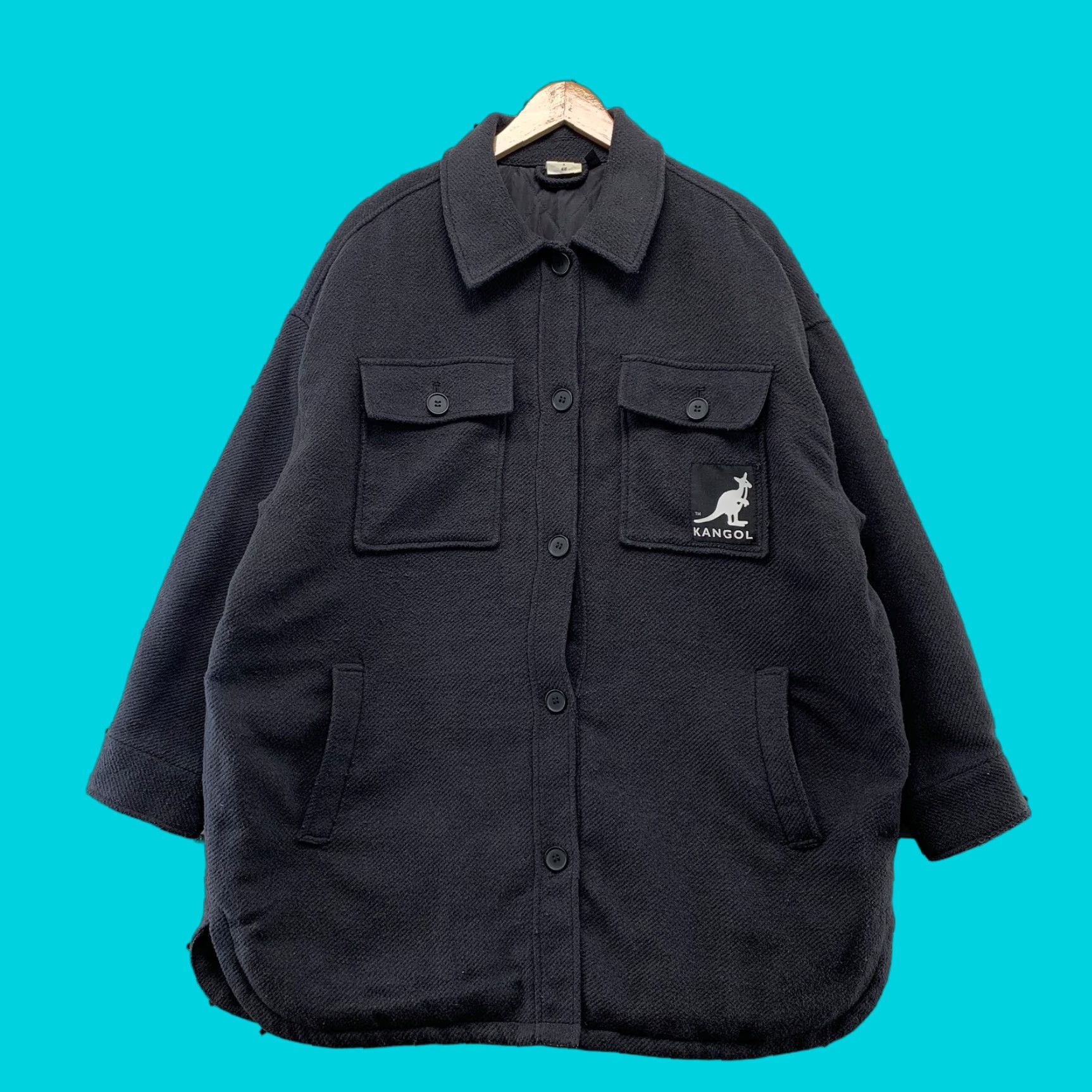 Kangol Kangol H&M Jacket Black Large Button Up Shacket Collared Pockets Men L Size Polyester Jacket Size US L / EU 52-54 / 3 - 1 Thumbnail