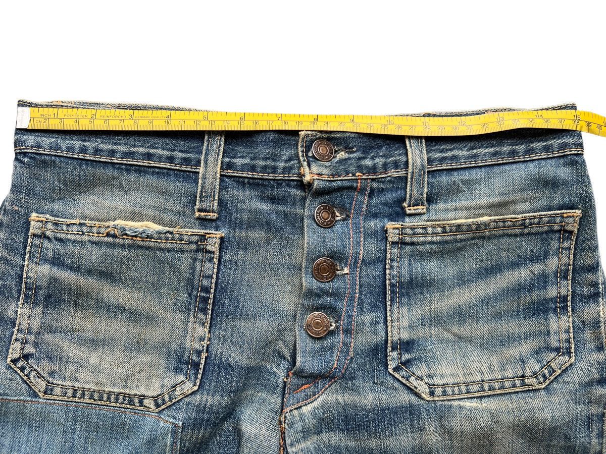 Edwin Vintage 80s Edwin Bushpant Patchwork Distressed Flare Jeans Size 30" / US 8 / IT 44 - 12 Thumbnail