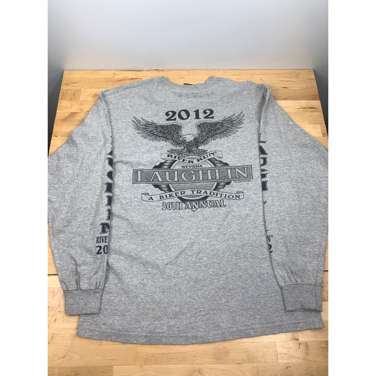 Vintage Laughlin River Run Promo Graphic Long Sleeve T Shirt Mens L Gray Harley Davidson Motorcycle Cotton Crew Neck Size US L / EU 52-54 / 3 - 4 Thumbnail