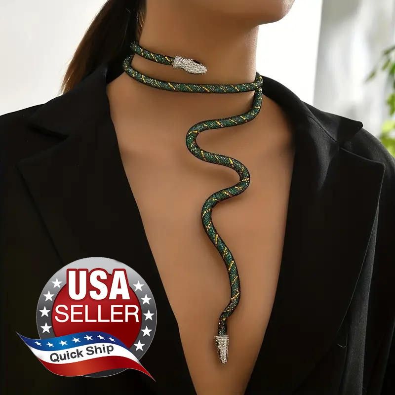 Other 2pc Set Silver & Green Metallic Snake Adjustable Necklaces Size ONE SIZE - 5 Thumbnail