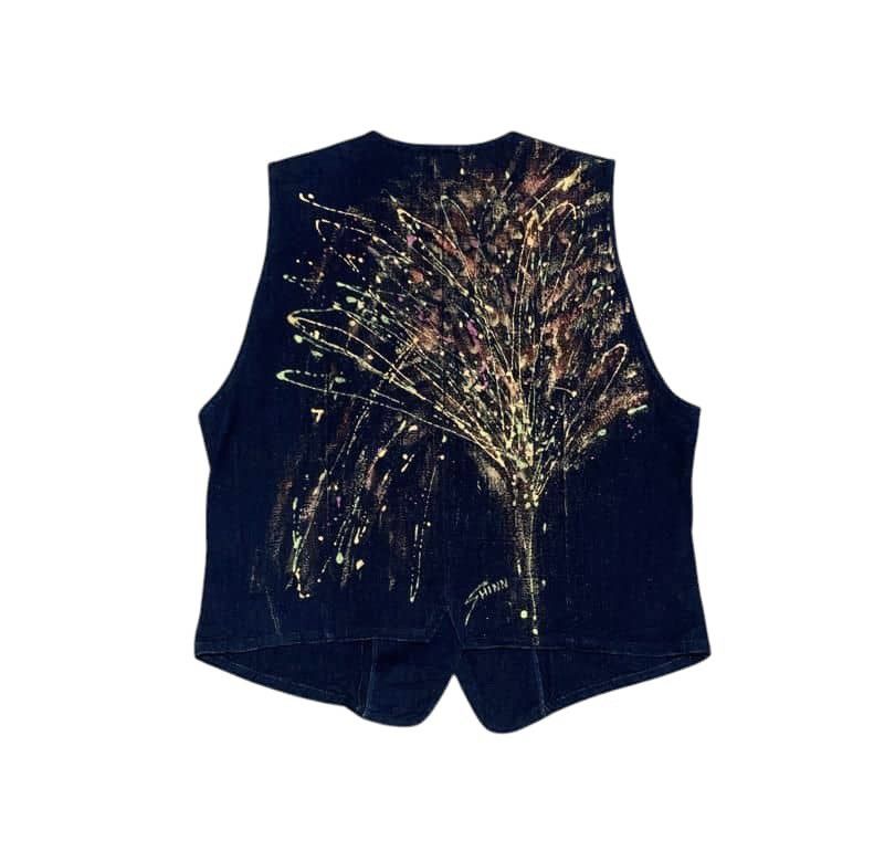 Japanese Brand Vintage Japanese Painted Denim Vest Jacket Size US S / EU 44-46 / 1 - 1 Thumbnail