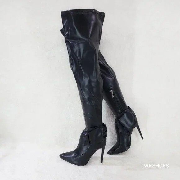 Other OTK Thigh Boots Black High Heel Stiletto Boots Big Back Bow Size US 7 / IT 37 - 7 Thumbnail