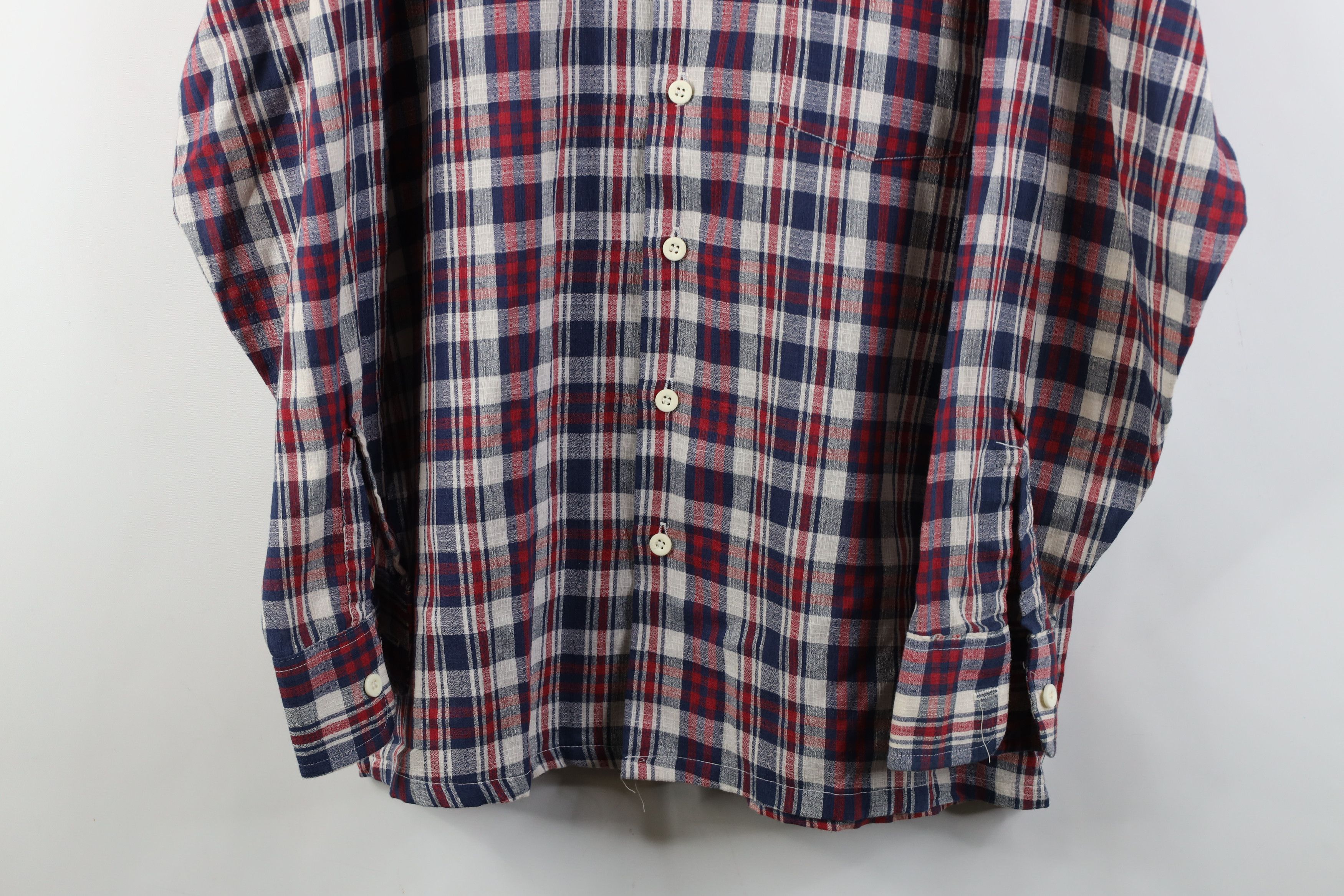 Vintage Vintage 70s Streetwear Knit Collared Button Shirt Plaid Size US L / EU 52-54 / 3 - 3 Thumbnail