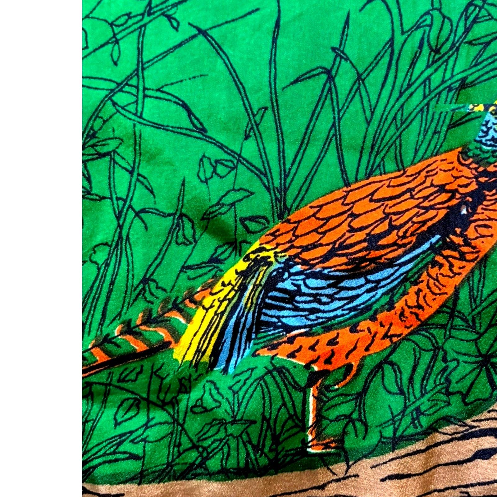 Other VTG Scarf Pheasant Bird Nature Green Hunting Wood Border 70s Size ONE SIZE - 8 Thumbnail