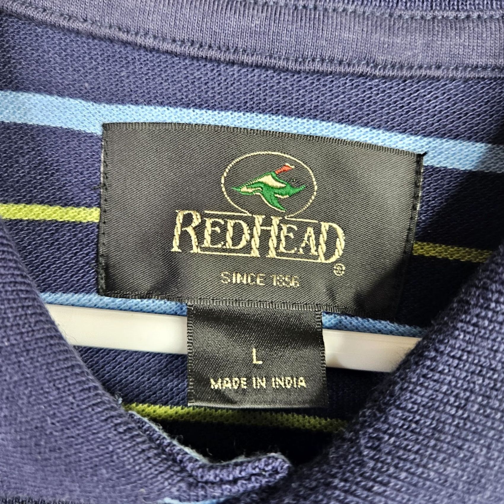Vintage RedHead Polo Shirt Adult L Navy Green blue Stripes Collared Pullover Mens Size US L / EU 52-54 / 3 - 5 Thumbnail