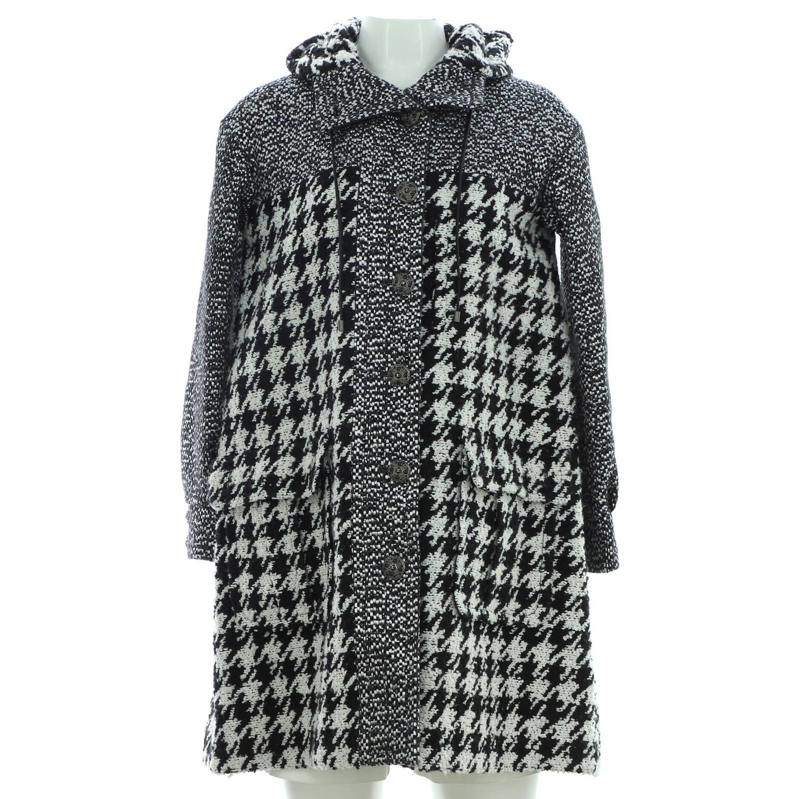 image of Chanel Women's Houndstooth Hooded Oversized Coat Tweed None in Black (Size XS)