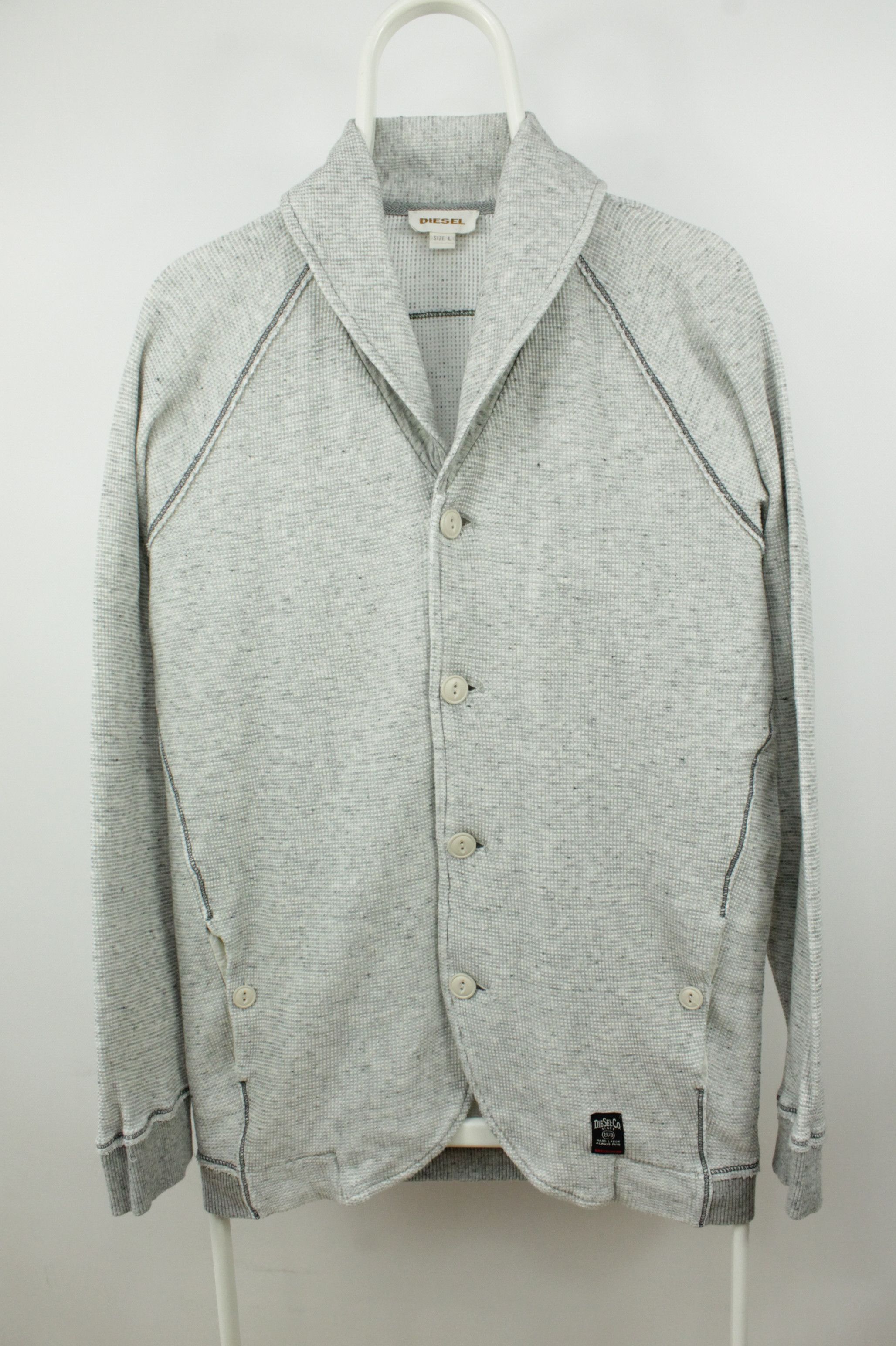 Diesel Diesel Gray Waffle Cotton Shawl Colar Cardigan Men's Size US L / EU 52-54 / 3 - 1 Thumbnail
