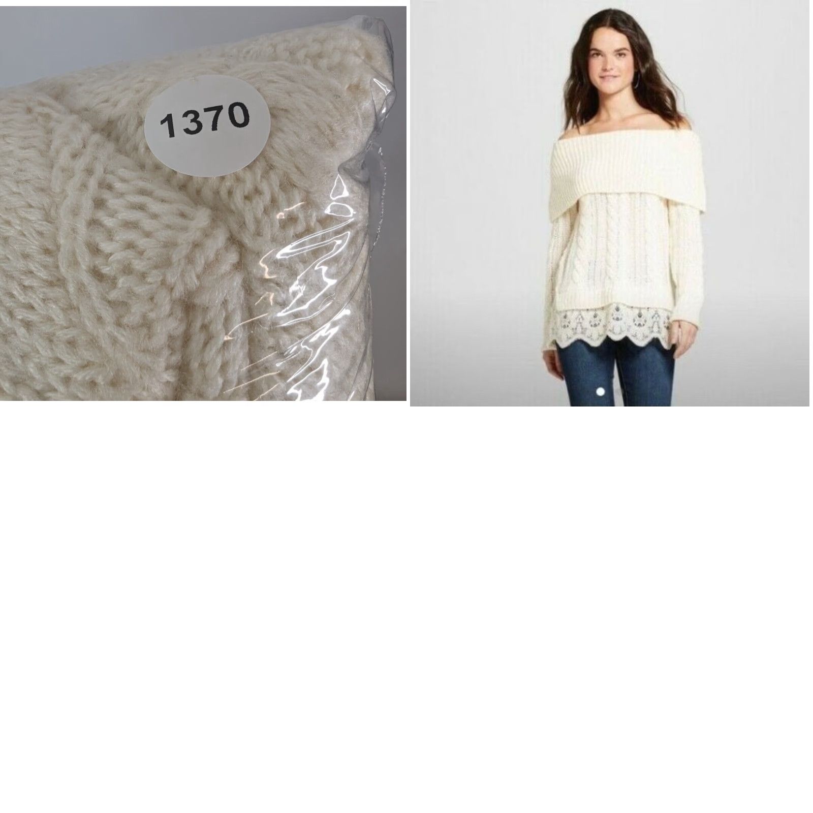 Vintage VINTAGE Knox Rose Cream Cable Knit Off the Shoulder Lace Trim Cowl Women Sweater Large Size L / US 10 / IT 46 - 9 Thumbnail