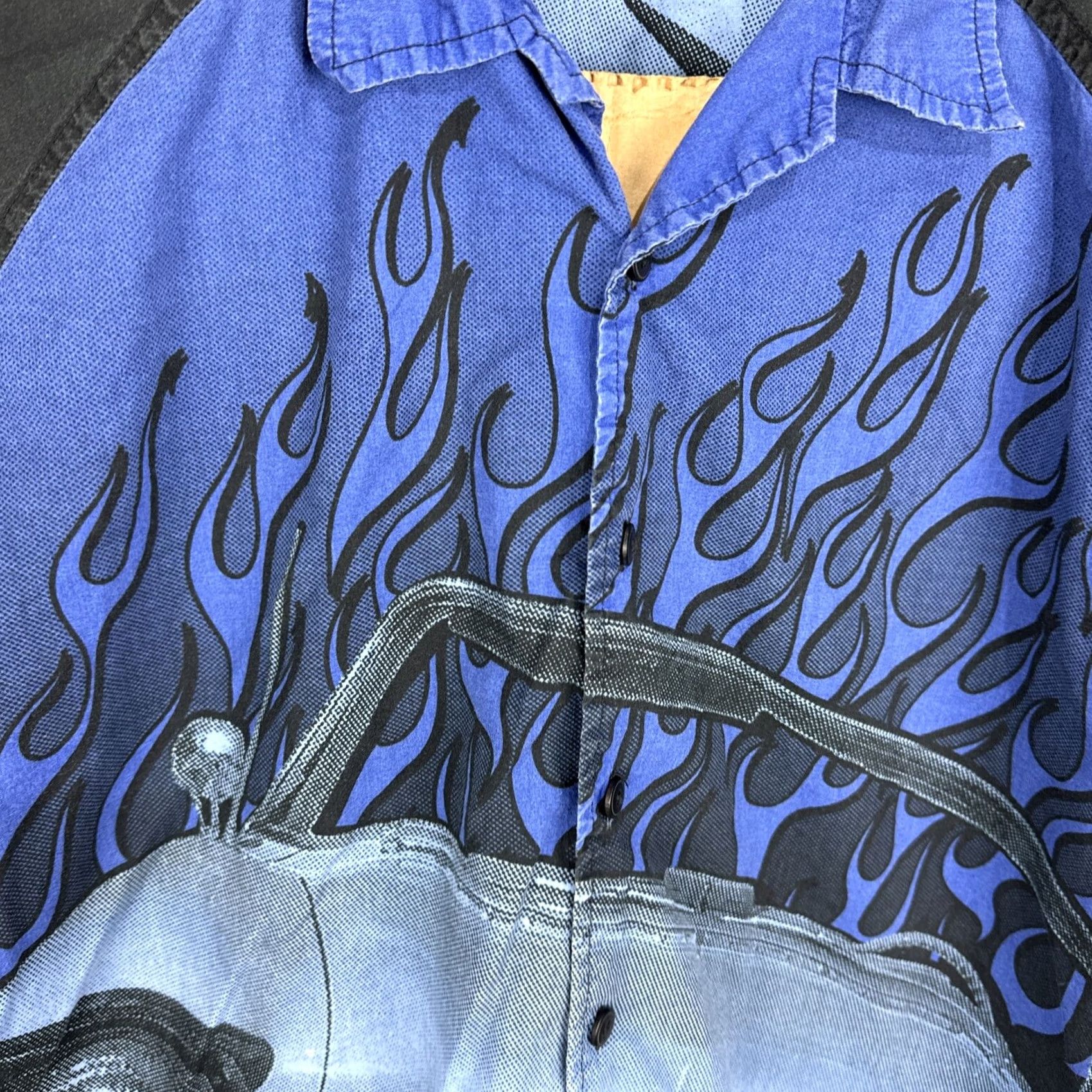 Vintage VINTAGE No Boundaries Shirt Large Blue Flame Black Button Up Short Sleeve Car Size US L / EU 52-54 / 3 - 7 Thumbnail