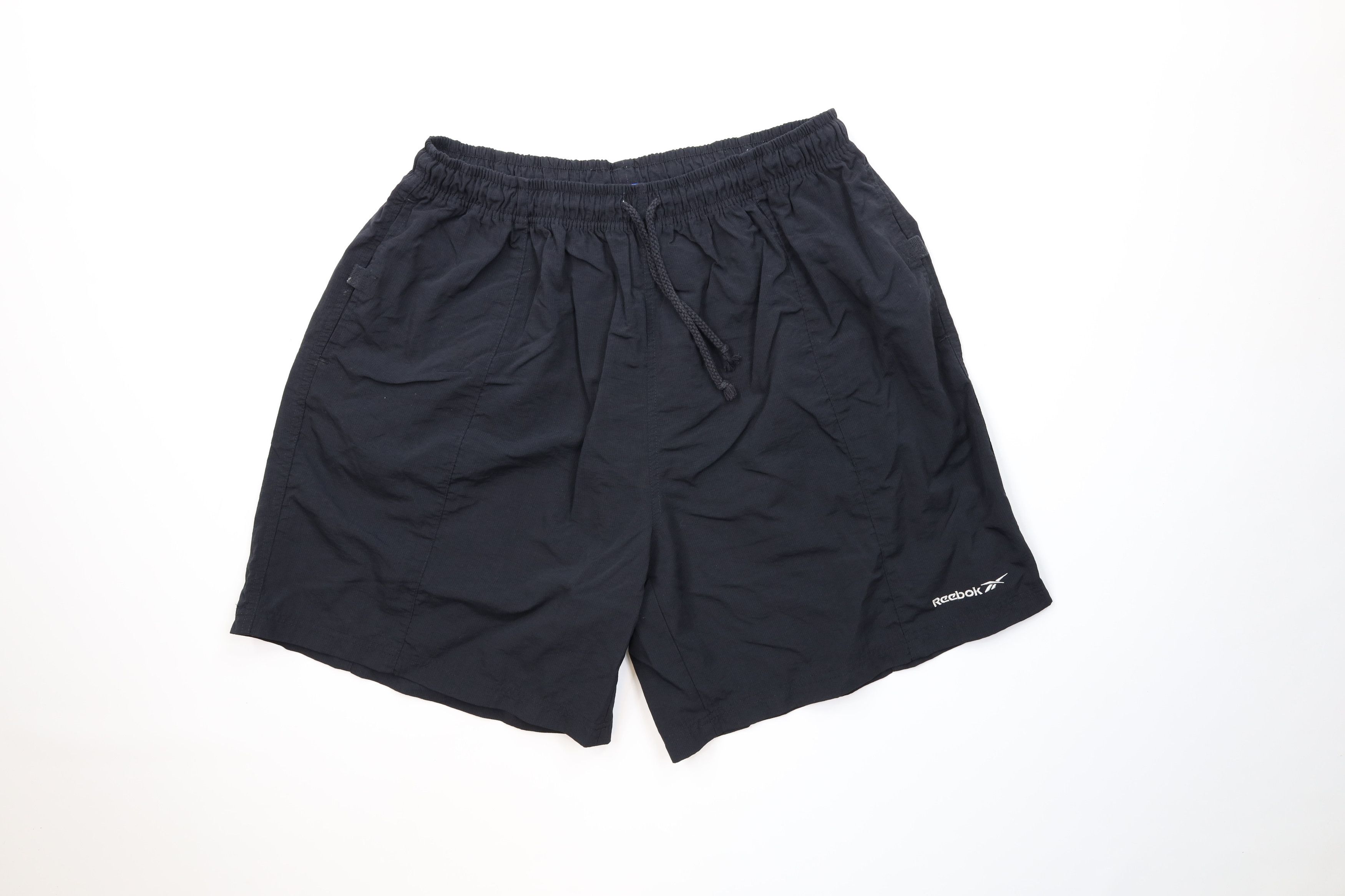 Reebok Vintage 90s Reebok Spell Out Above Knee Shorts Black Nylon Size US 38 / EU 54 - 1 Thumbnail