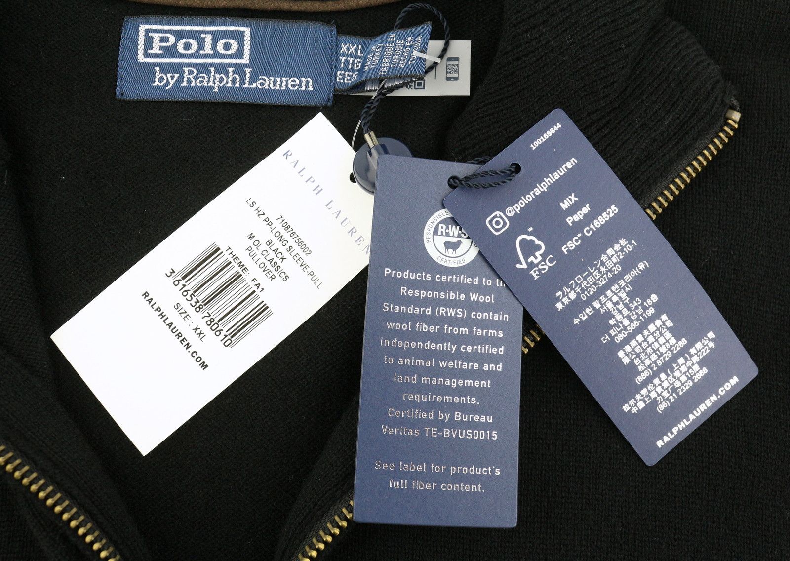 Ralph Lauren BLACK 2XL Half Zip Neck Wool Pullover Jumper 86939 Size US XXL / EU 58 / 5 - 7 Thumbnail