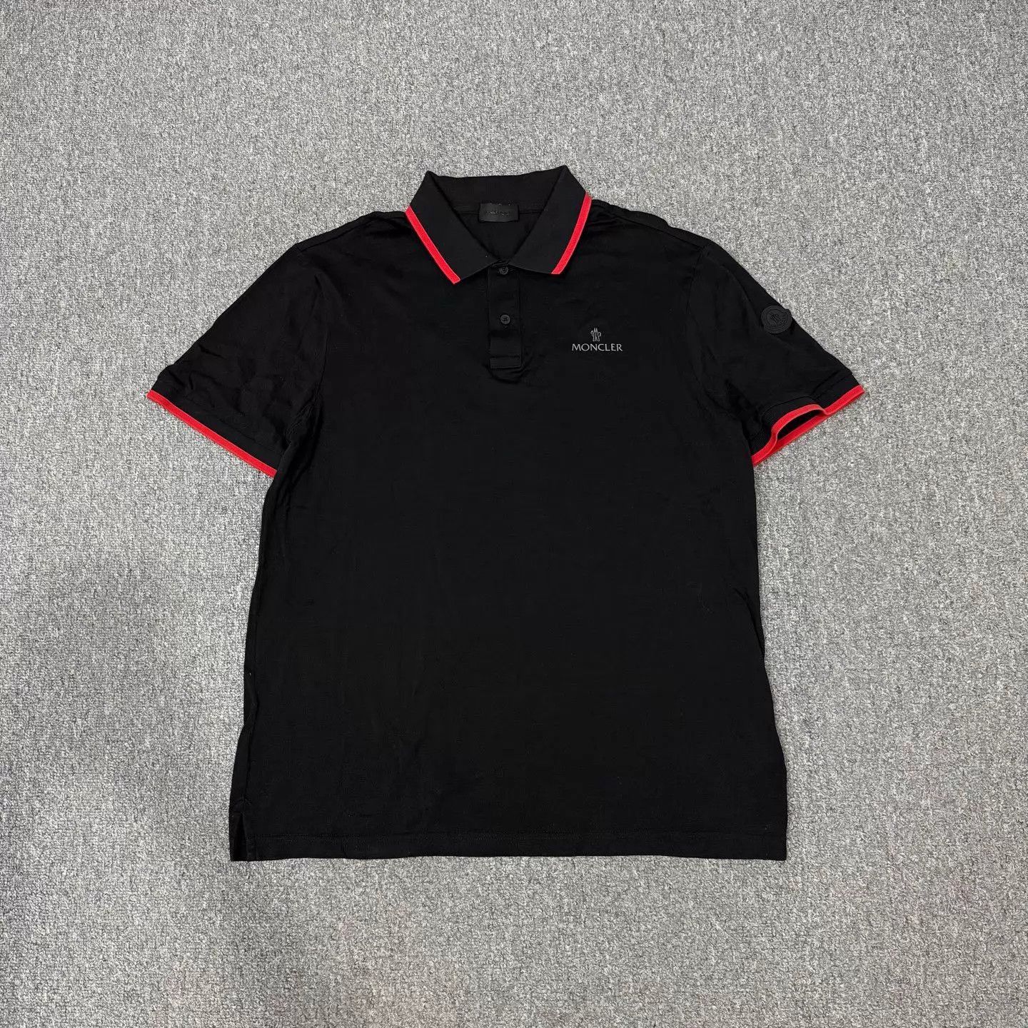 Moncler Black Polo Shirt with Red Trim, XL Size US XL / EU 56 / 4 - 1 Thumbnail