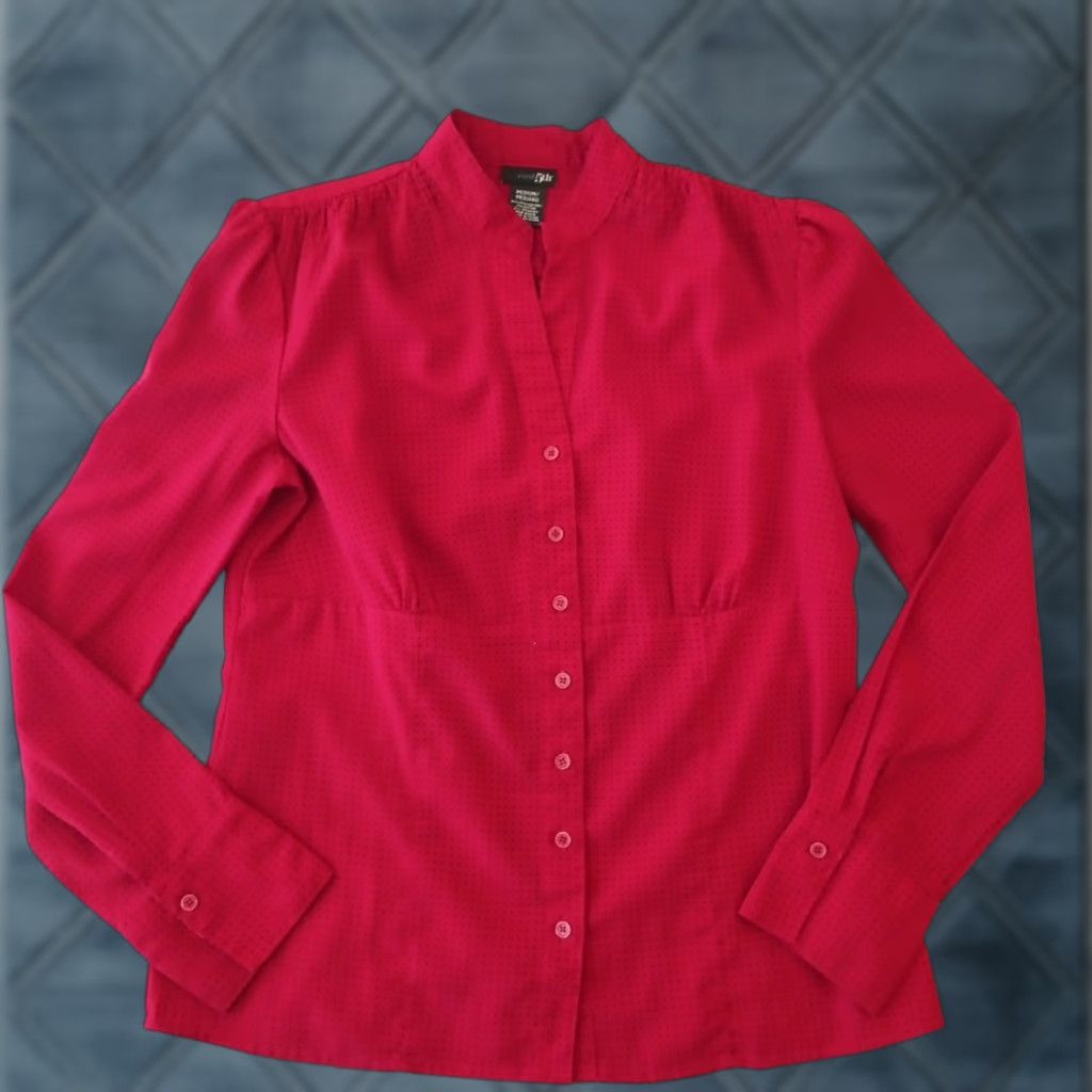 Vintage East 5th Shirt Womens Medium Red Polka Dot Long Sleeve Button Up V-Neck Size M / US 6-8 / IT 42-44 - 1 Thumbnail