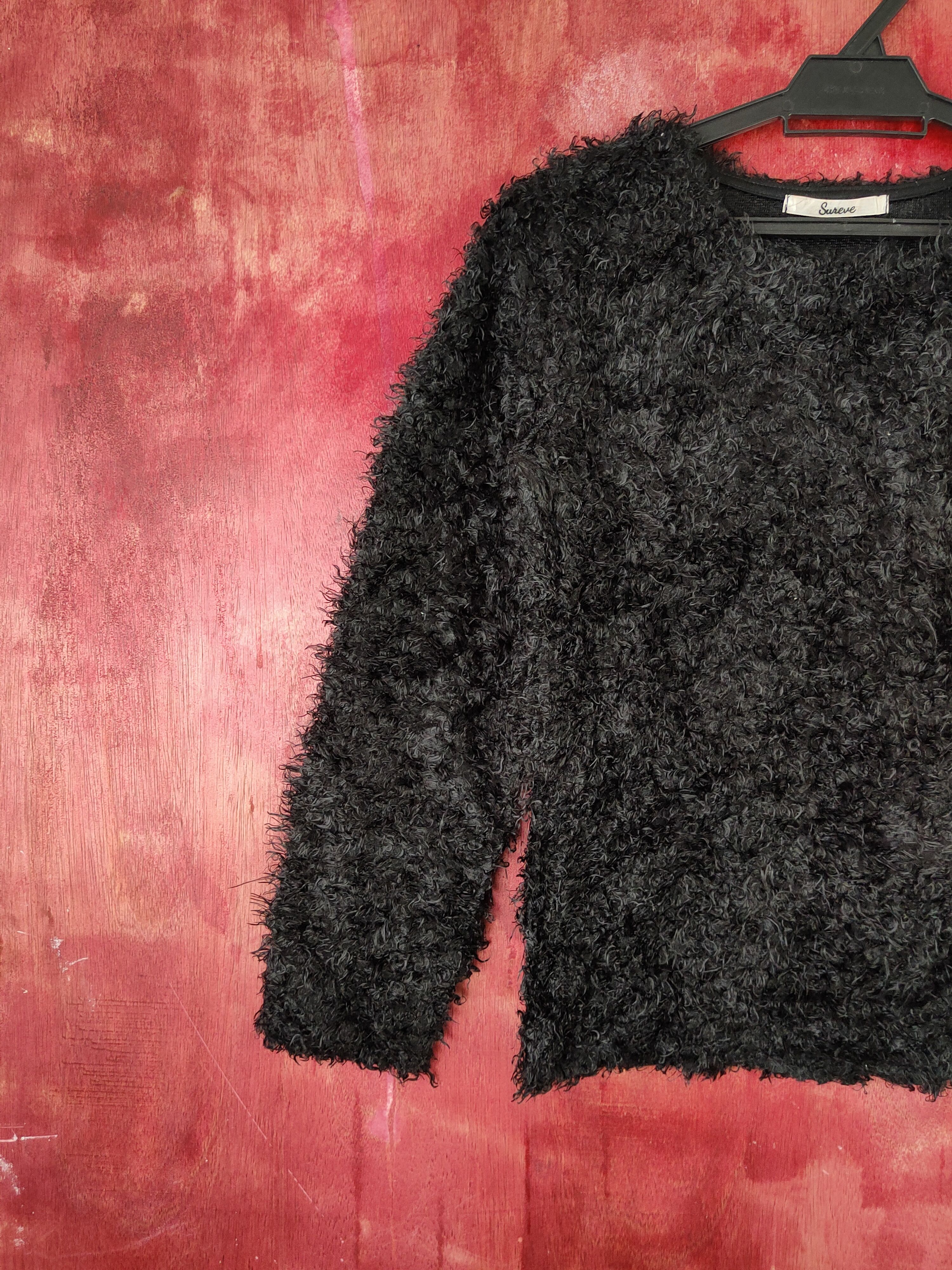 Homespun Knitwear Sureve Black Shag Shaggy Fur Mohair Knitwear #S181885 Size M / US 6-8 / IT 42-44 - 3 Thumbnail