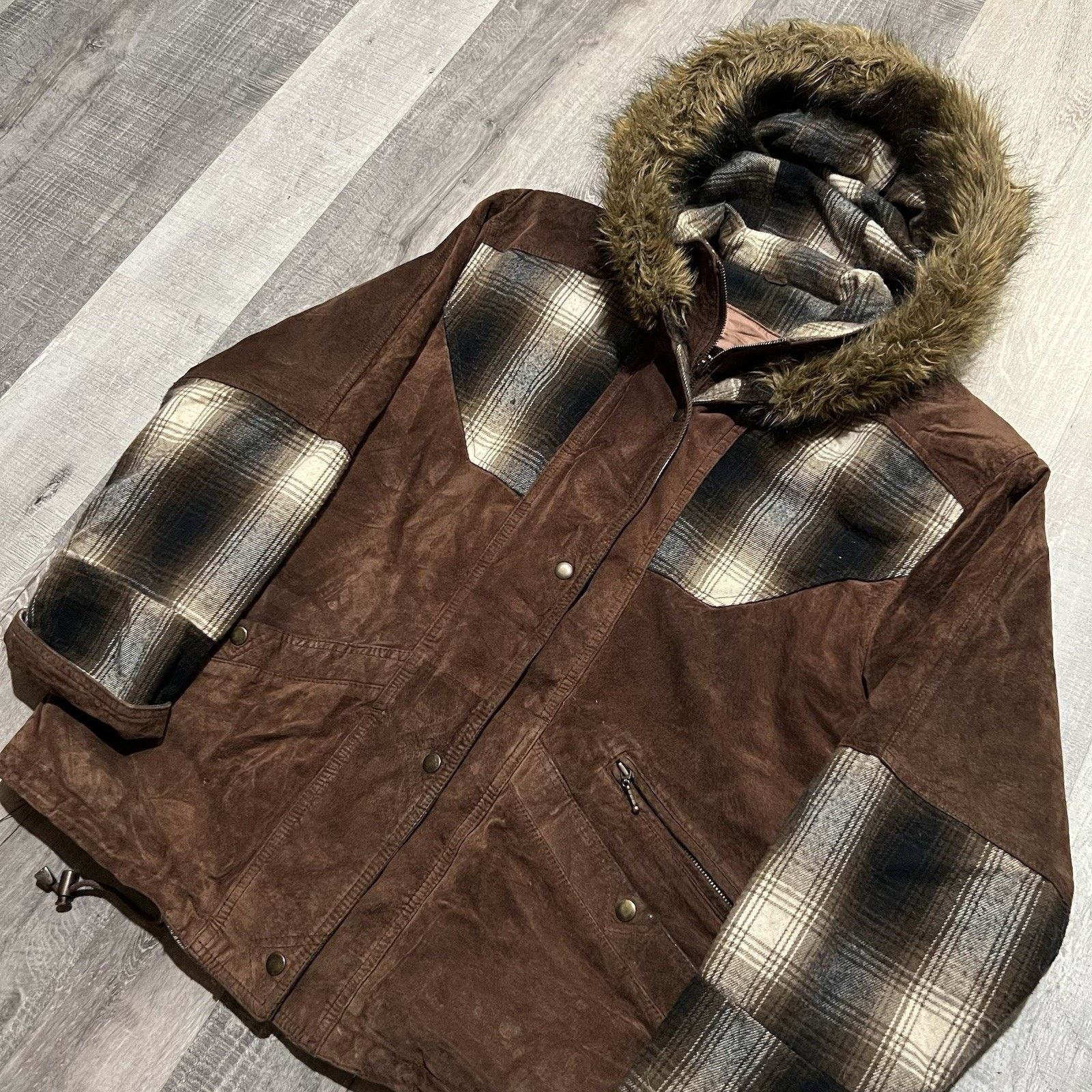 Wilsons Leather VTG Wilsons Brown Leather Patchwork Fur Hood Parka Jacket Size US S / EU 44-46 / 1 - 3 Thumbnail