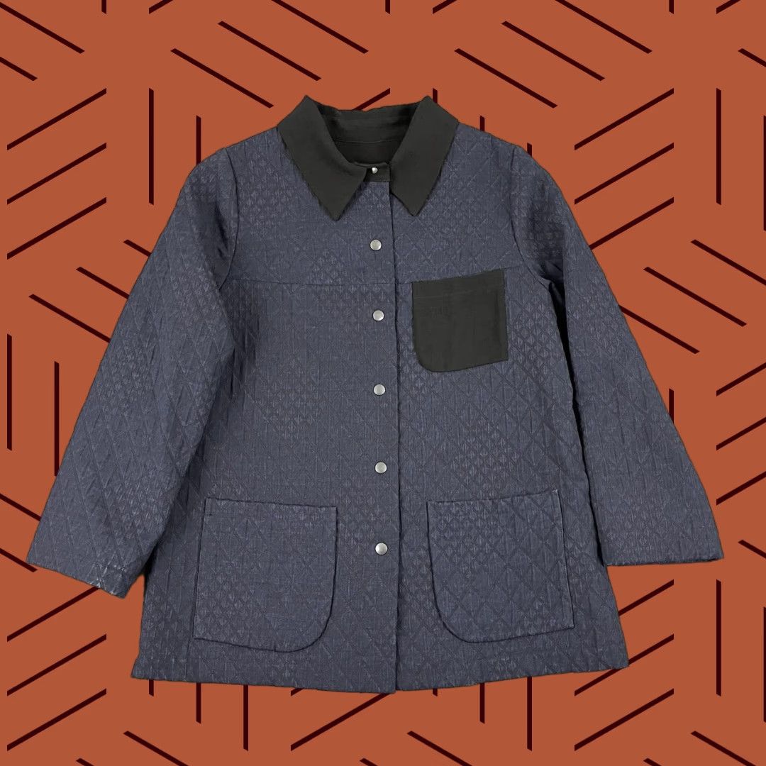 Vintage BABETTE Jacket Womens XXS Oversized Blue Quilted Snap Front Barn Coat Pockets Size XXS / US 00 / IT 34 - 1 Thumbnail