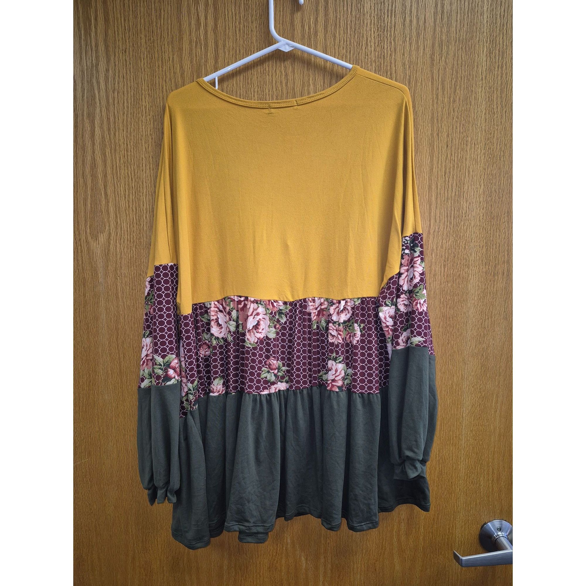 Other Plus Size Color Block Patchwork Long Sleeve Floral & Honeyco Size XXL / US 16-18 / IT 52-54 - 4 Thumbnail