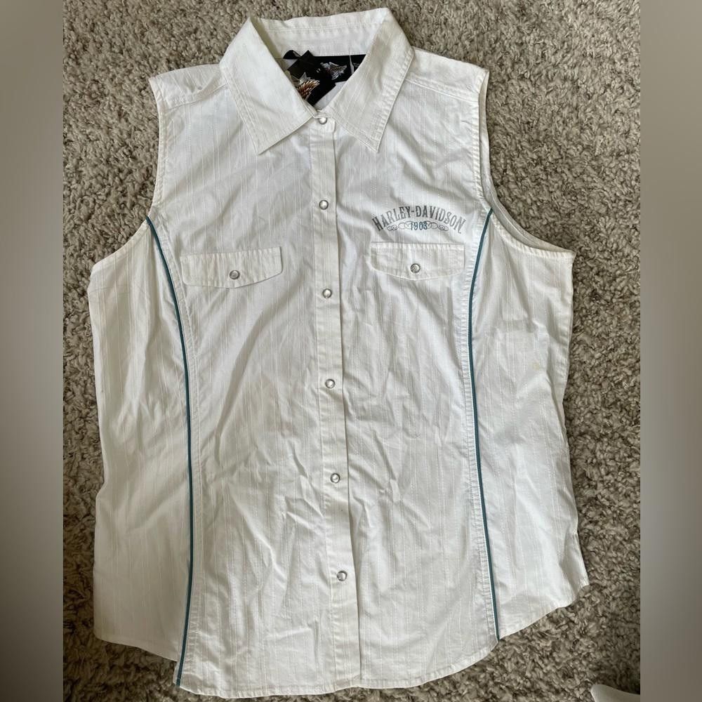 Designer Harley Davidson Sleeveless Botton Up Size L / US 10 / IT 46 - 2 Thumbnail