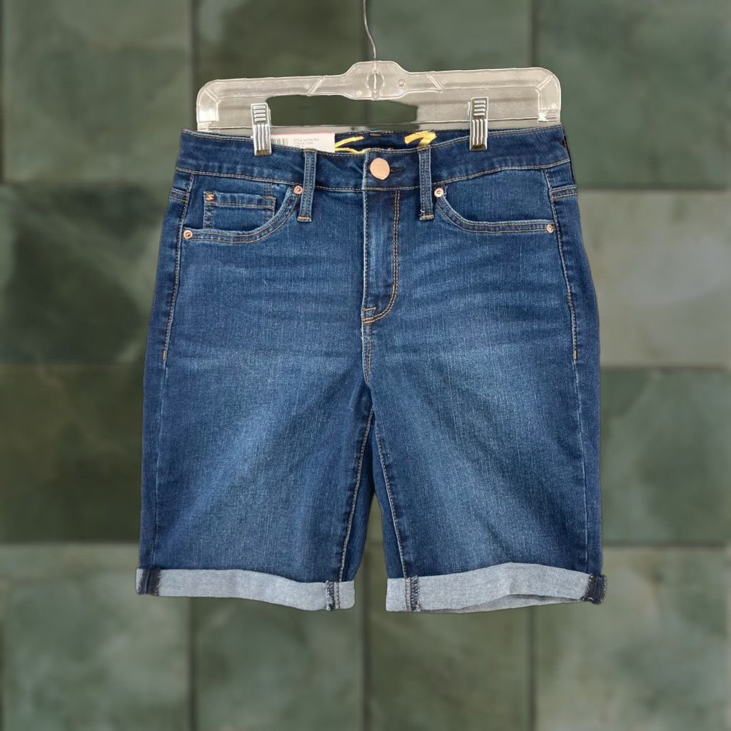 Vintage Seven7 Bermuda Shorts Womens 6 Sunset NWT Stretch Denim Cotton Spandex Blue Mid Rise Flat Front Casual Womens 90s? Size 28" / US 6 / IT 42 - 1 Thumbnail