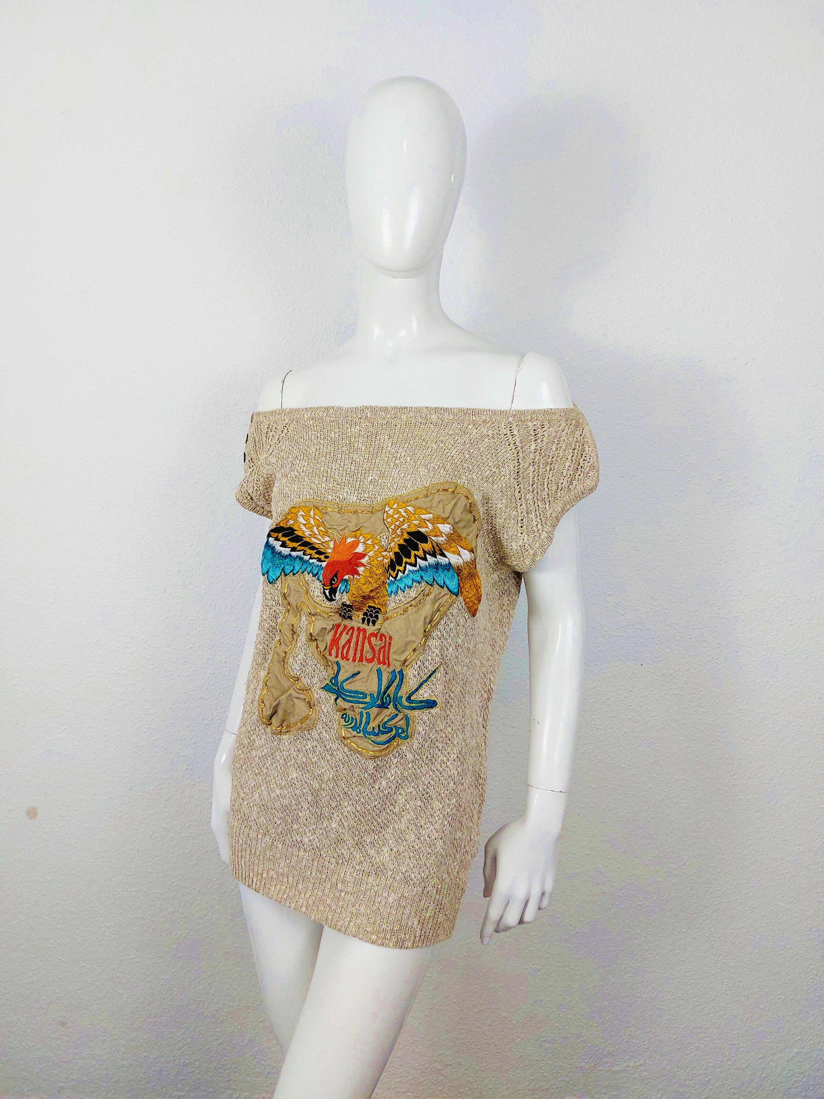 Kansai Yamamoto Japan Applique Parrot Bird Tunic Vest