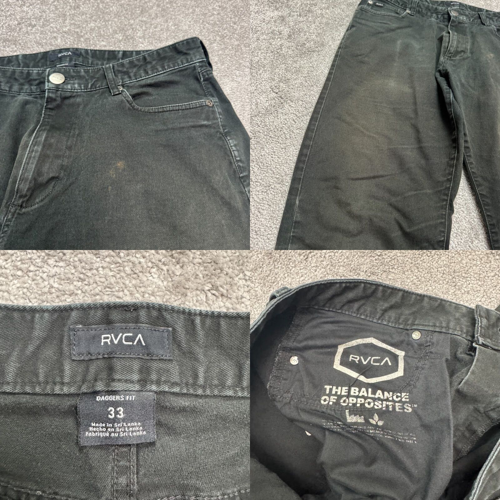 RVCA RVCA Pants Chino Slim Straight 5-Pocket Mens 33 Black Regular Inseam 31" Twill Flat Front Button Zip Modern Classic Mens Size US 35 - 8 Thumbnail