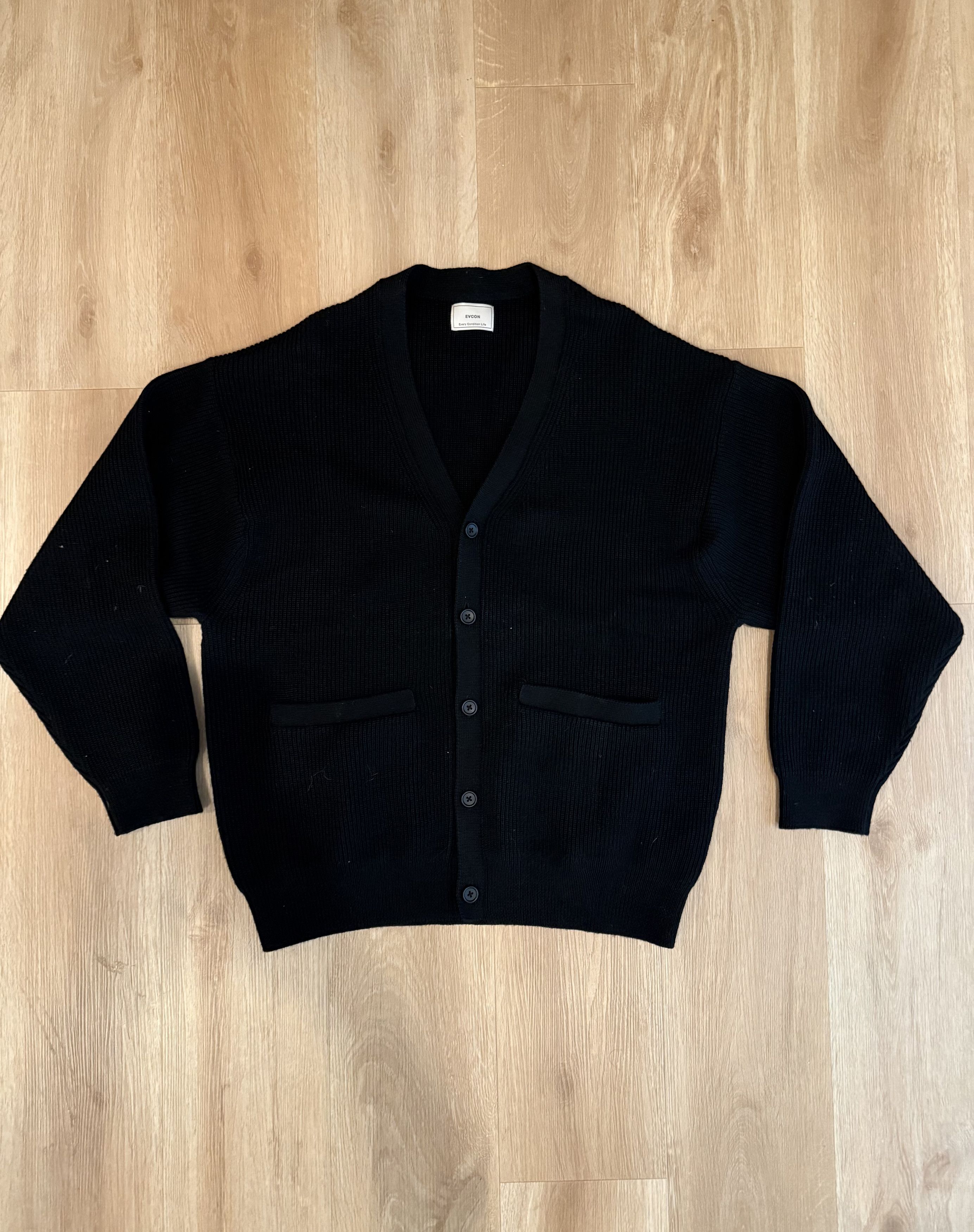 Japanese Brand EVCON Black Wool Knit Cardigan Size US L / EU 52-54 / 3 - 3 Thumbnail