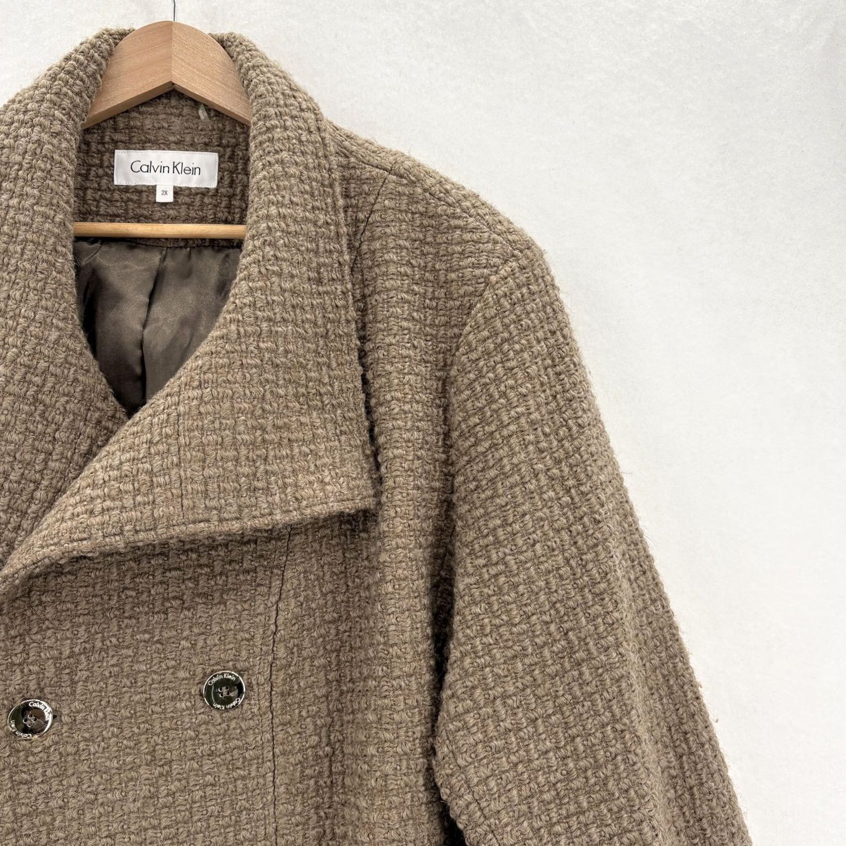Calvin Klein Calvin Klein Pea Coat Womens Plus 2X Brown Belted Wool Blend Tweed Workwear Northwest? Size XXL / US 16-18 / IT 52-54 - 2 Thumbnail