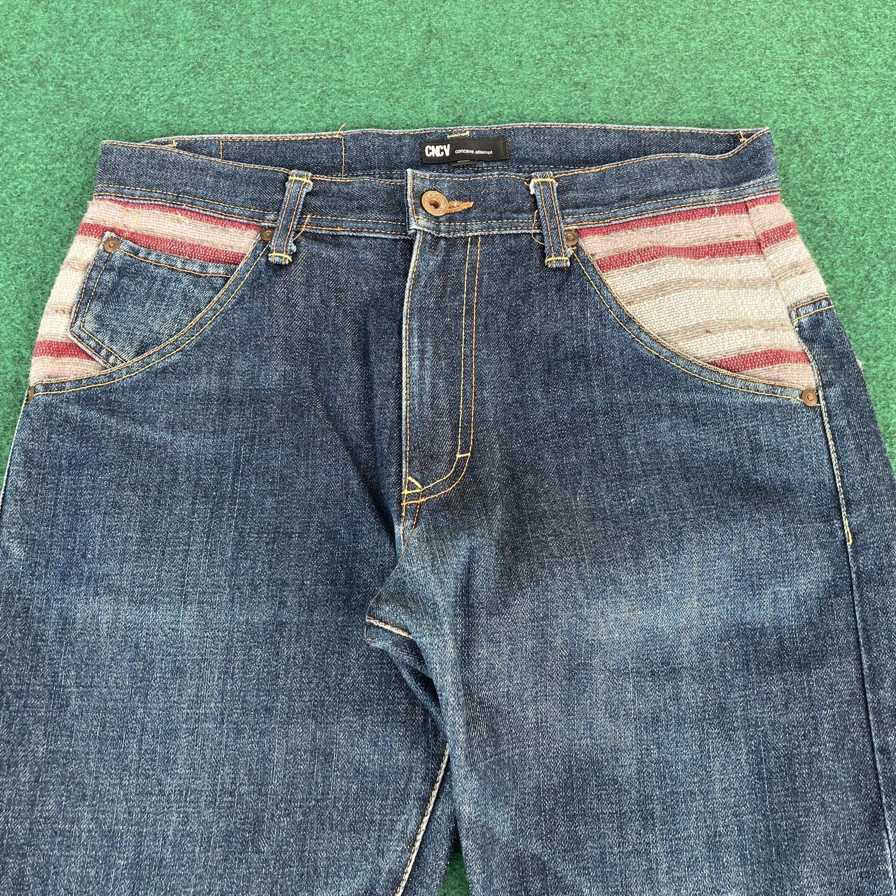 Japanese Brand Vtg Cav Concave Attempt Empt Japan Denim Zipper Jeans Size US 31 - 3 Thumbnail