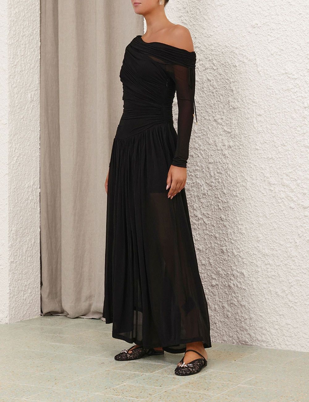 Zimmermann oc11z1025 Crush Asymmetrical Midi Dress in Black Size M / US 6-8 / IT 42-44 - 3 Thumbnail