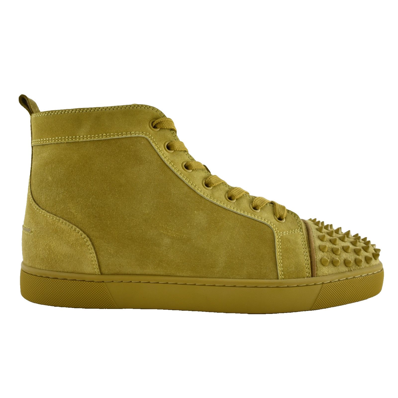Christian Louboutin Lou Spikes Flat Yellow Green Suede High Top Sneaker 44 11 Size US 11 / EU 44 - 1 Thumbnail