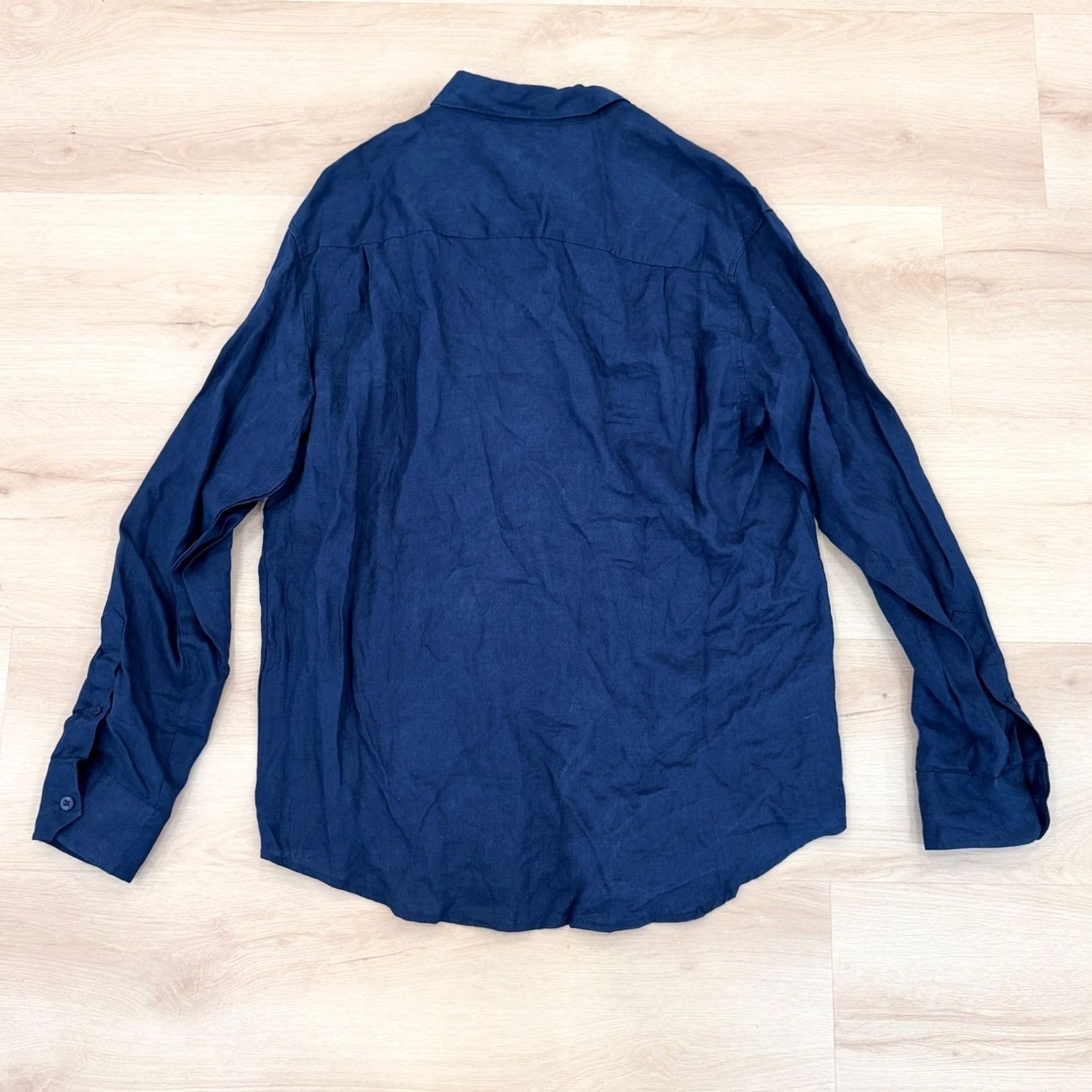 Cubavera Cubavera Linen Shirt Long Sleeve Button-Down Relaxed Fit Blue Mens L Size 42R - 6 Thumbnail