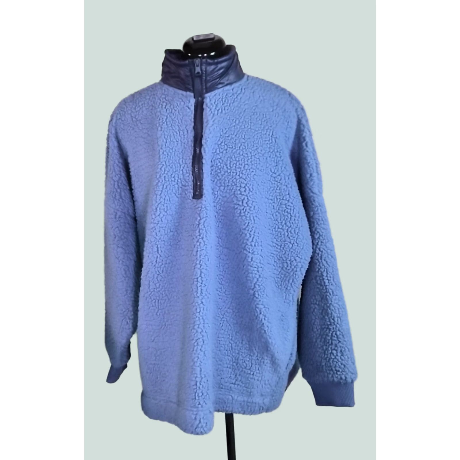 Vintage Aerie Women's XL Blue Sherpa 1/4 Zip Fleece Pullover Oversized Sweatshirt Cardigan? Size XL / US 12-14 / IT 48-50 - 1 Thumbnail