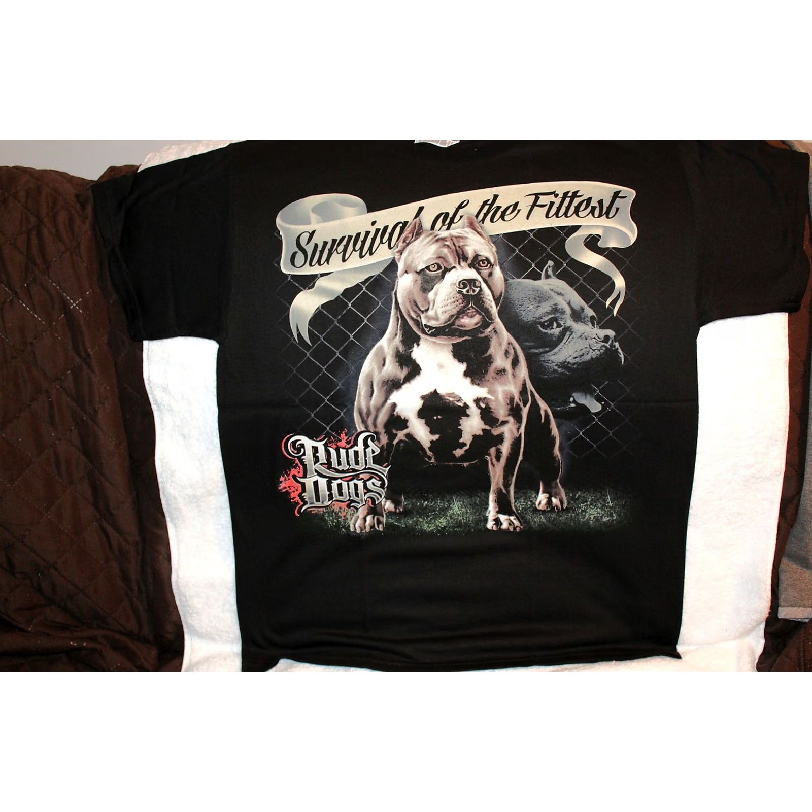 Vintage RUDE DOGS PITBULL SURVIVAL OF THE FITTEST BLACK T-SHIRT BACK PRINT Size US L / EU 52-54 / 3 - 2 Thumbnail